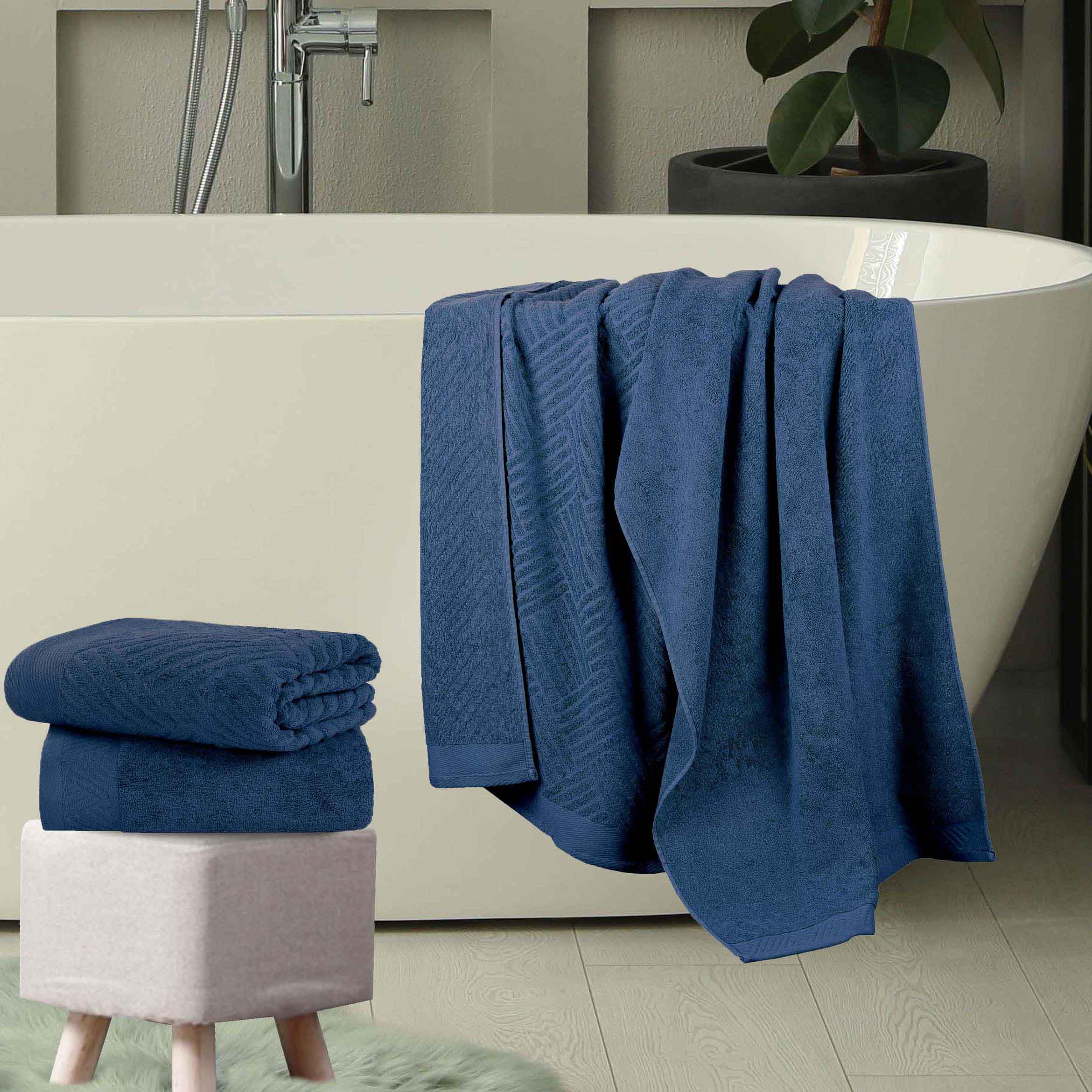 Egyptian Cotton Basketweave Jacquard and Solid Bath Towel Set of 4 - Egyptian Cotton Bath Towel by Superior Brand