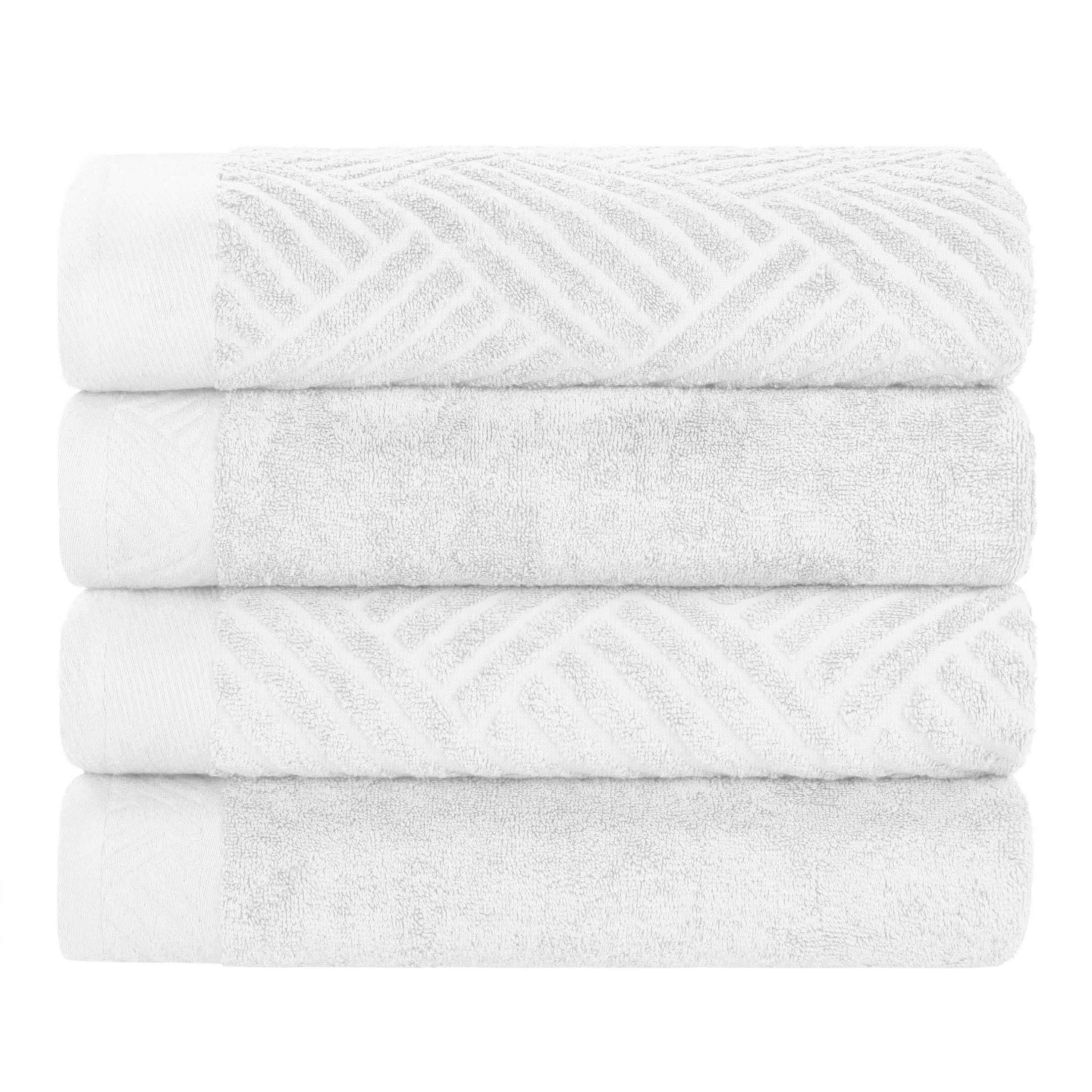 Egyptian Cotton Basketweave Jacquard and Solid Bath Towel Set of 4 - Egyptian Cotton Bath Towel by Superior Brand