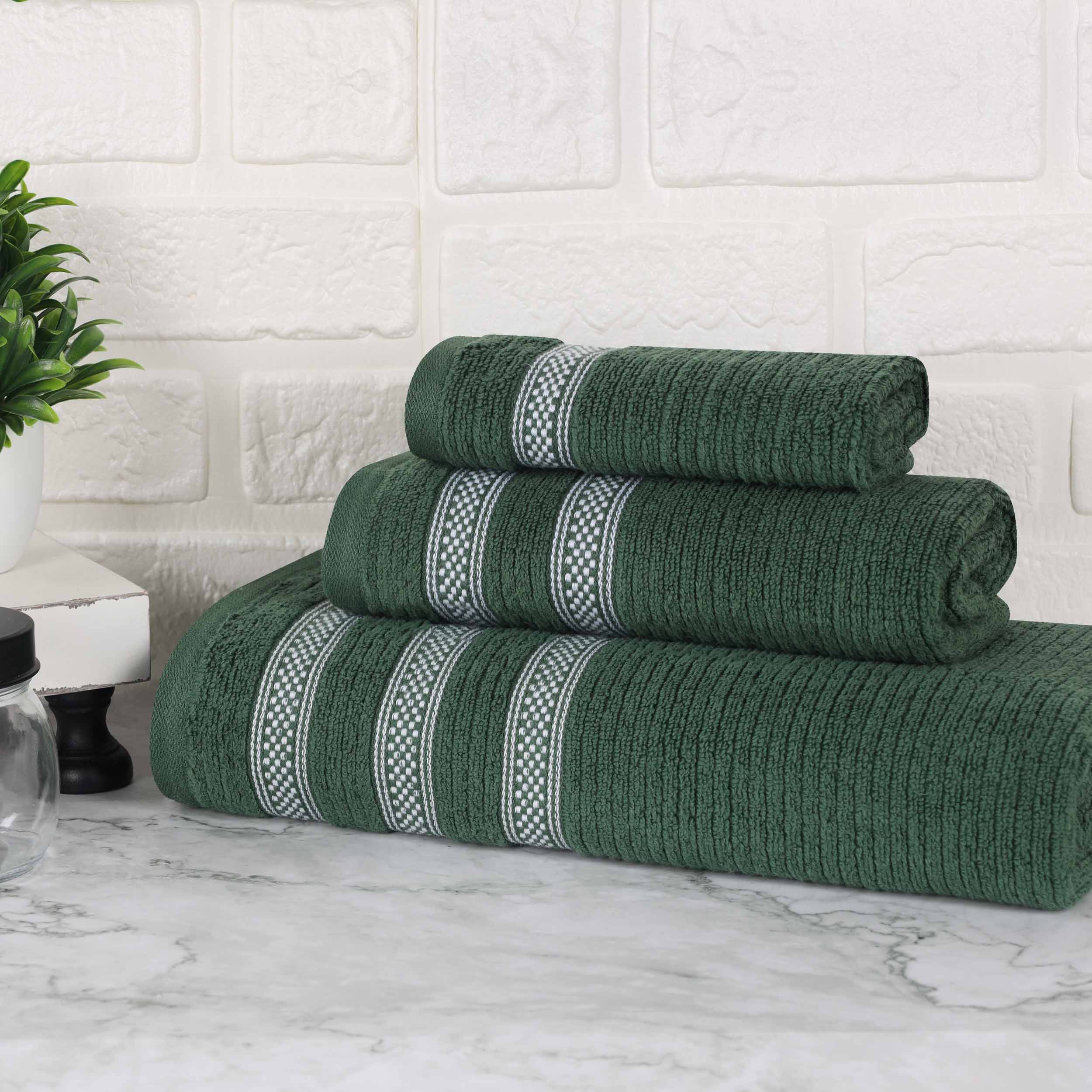 Brea Zero Twist Cotton Ribbed Geometric Border 3 Piece Towel Set - Towel Set by Superior Brand
