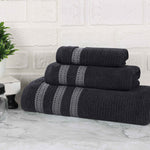 Brea Zero Twist Cotton Ribbed Geometric Border 3 Piece Towel Set - Towel Set by Superior Brand