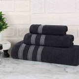 Brea Zero Twist Cotton Ribbed Geometric Border 3 Piece Towel Set - Towel Set by Superior Brand