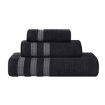 Brea Zero Twist Cotton Ribbed Geometric Border 3 Piece Towel Set - Towel Set by Superior Brand