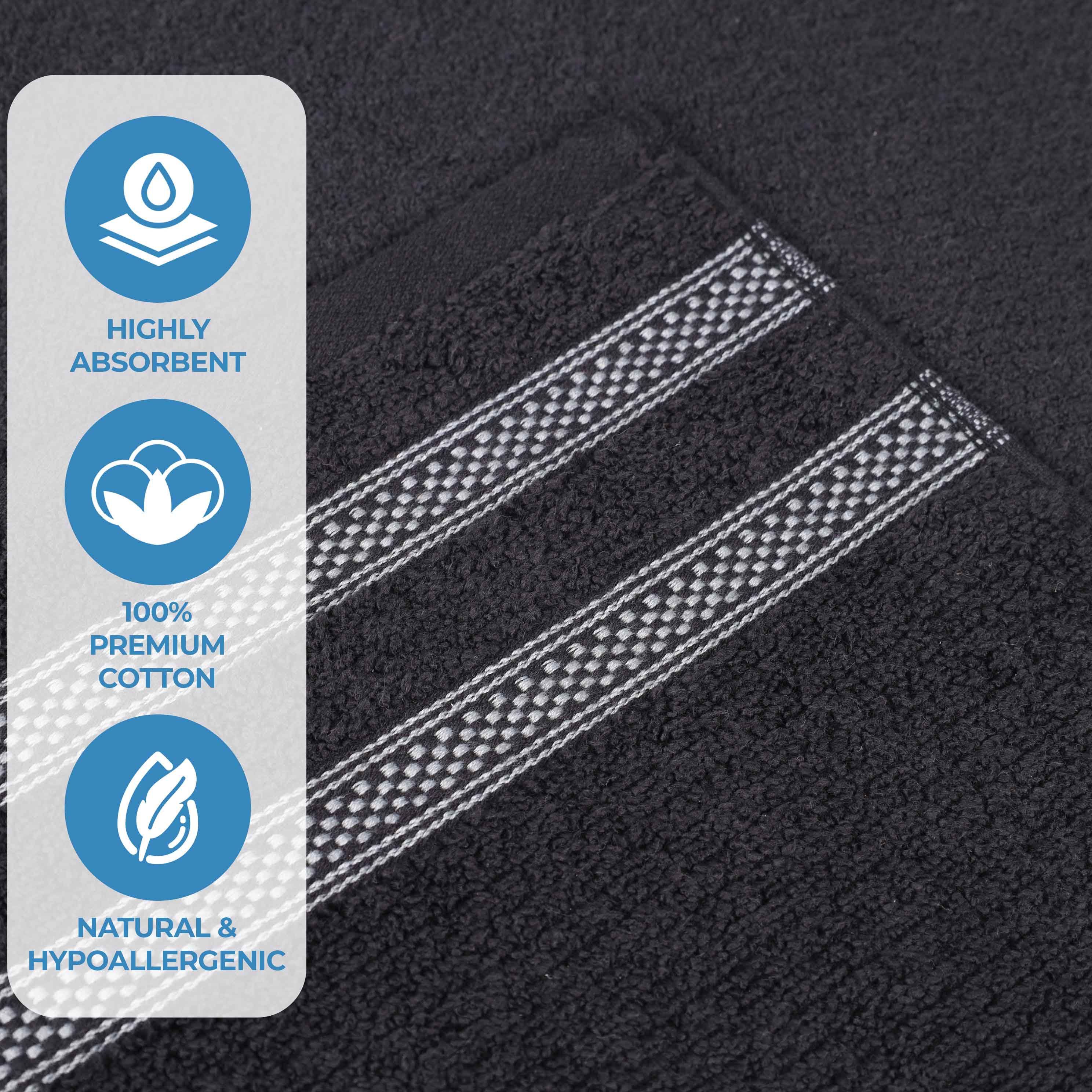 Brea Zero Twist Cotton Ribbed Geometric Border 3 Piece Towel Set - Towel Set by Superior Brand