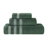 Brea Zero Twist Cotton Ribbed Geometric Border 3 Piece Towel Set - Towel Set by Superior Brand