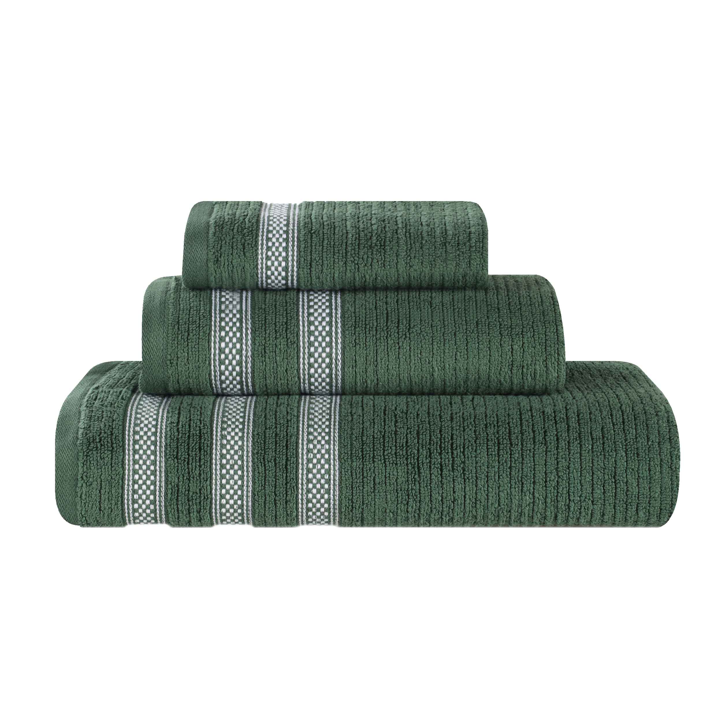 Brea Zero Twist Cotton Ribbed Geometric Border 3 Piece Towel Set - Towel Set by Superior Brand