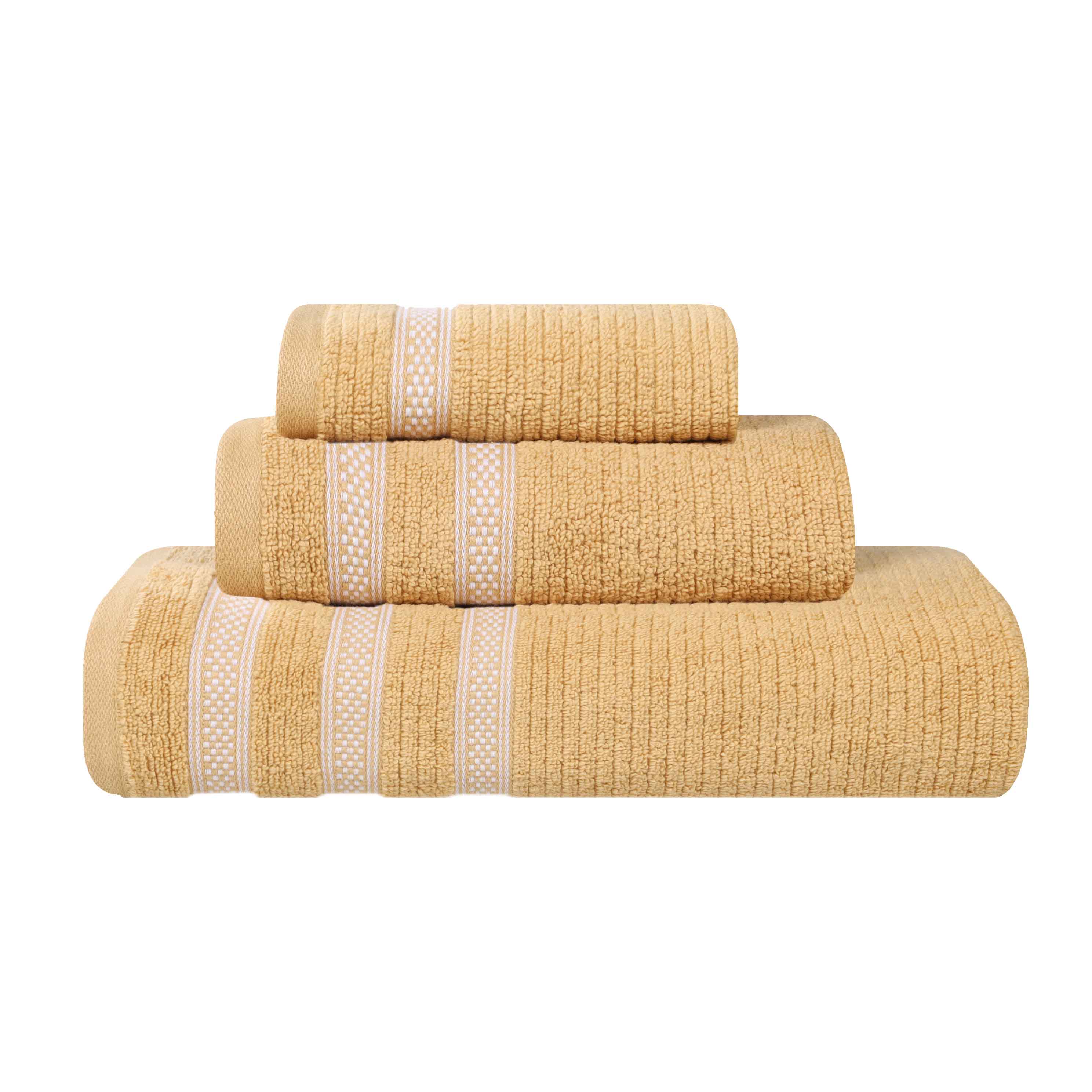 Brea Zero Twist Cotton Ribbed Geometric Border 3 Piece Towel Set - Towel Set by Superior Brand