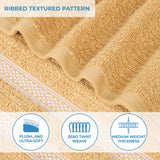 Brea Zero Twist Cotton Ribbed Geometric Border 3 Piece Towel Set - Towel Set by Superior Brand