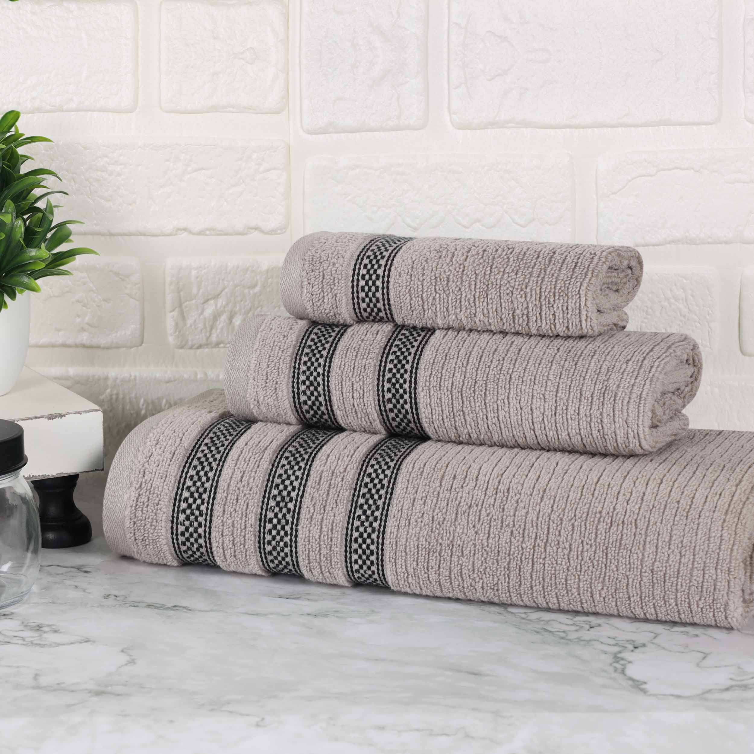 Brea Zero Twist Cotton Ribbed Geometric Border 3 Piece Towel Set - Towel Set by Superior Brand
