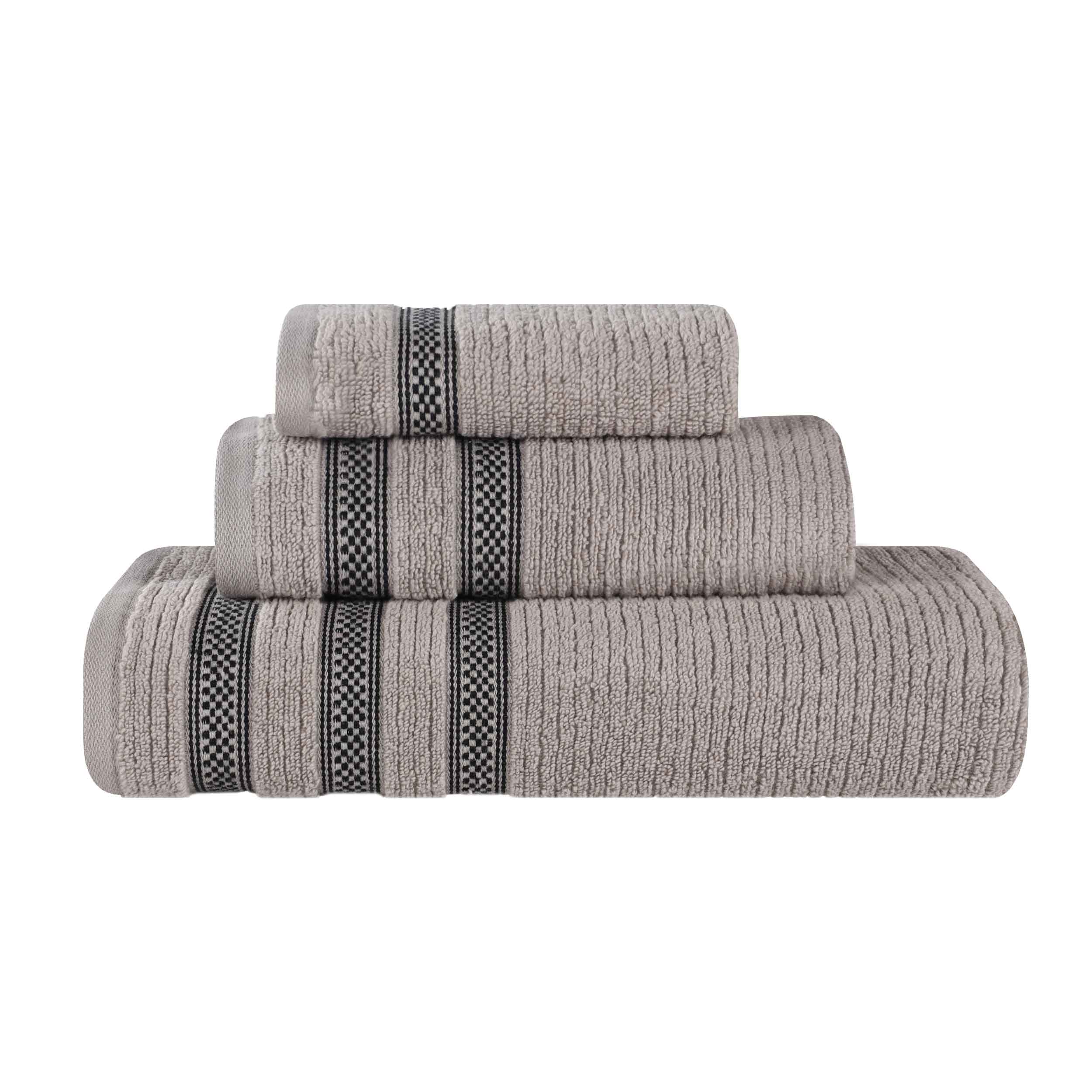 Brea Zero Twist Cotton Ribbed Geometric Border 3 Piece Towel Set - Towel Set by Superior Brand