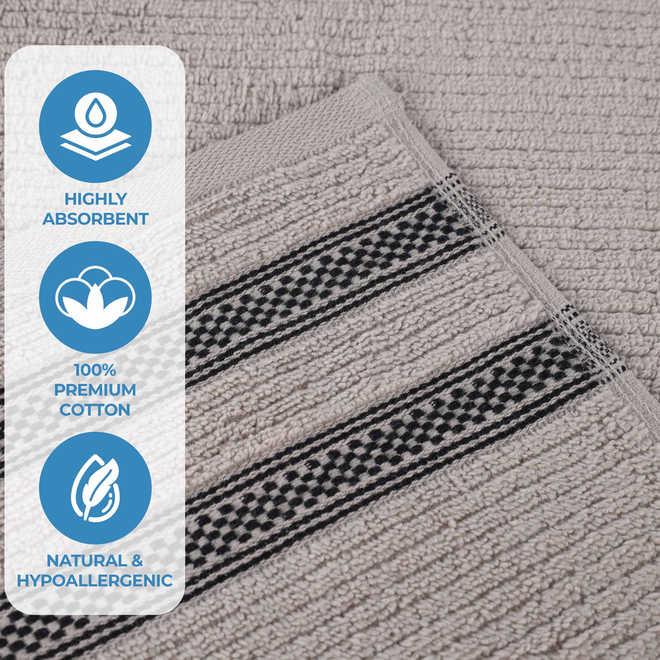 Brea Zero Twist Cotton Ribbed Geometric Border 3 Piece Towel Set - Towel Set by Superior Brand