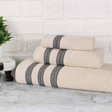 Brea Zero Twist Cotton Ribbed Geometric Border 3 Piece Towel Set - Towel Set by Superior Brand