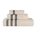 Brea Zero Twist Cotton Ribbed Geometric Border 3 Piece Towel Set - Towel Set by Superior Brand