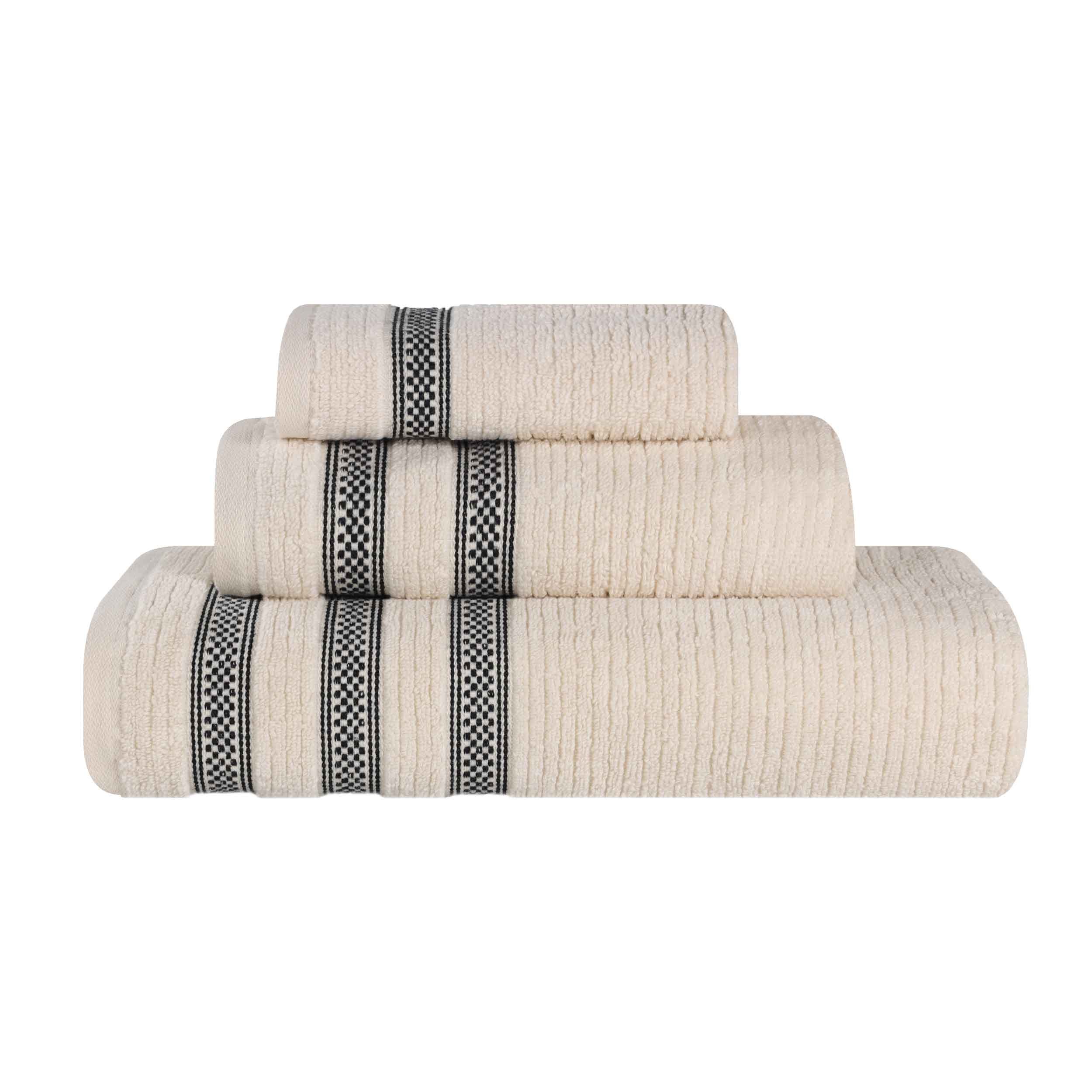 Brea Zero Twist Cotton Ribbed Geometric Border 3 Piece Towel Set - Towel Set by Superior Brand