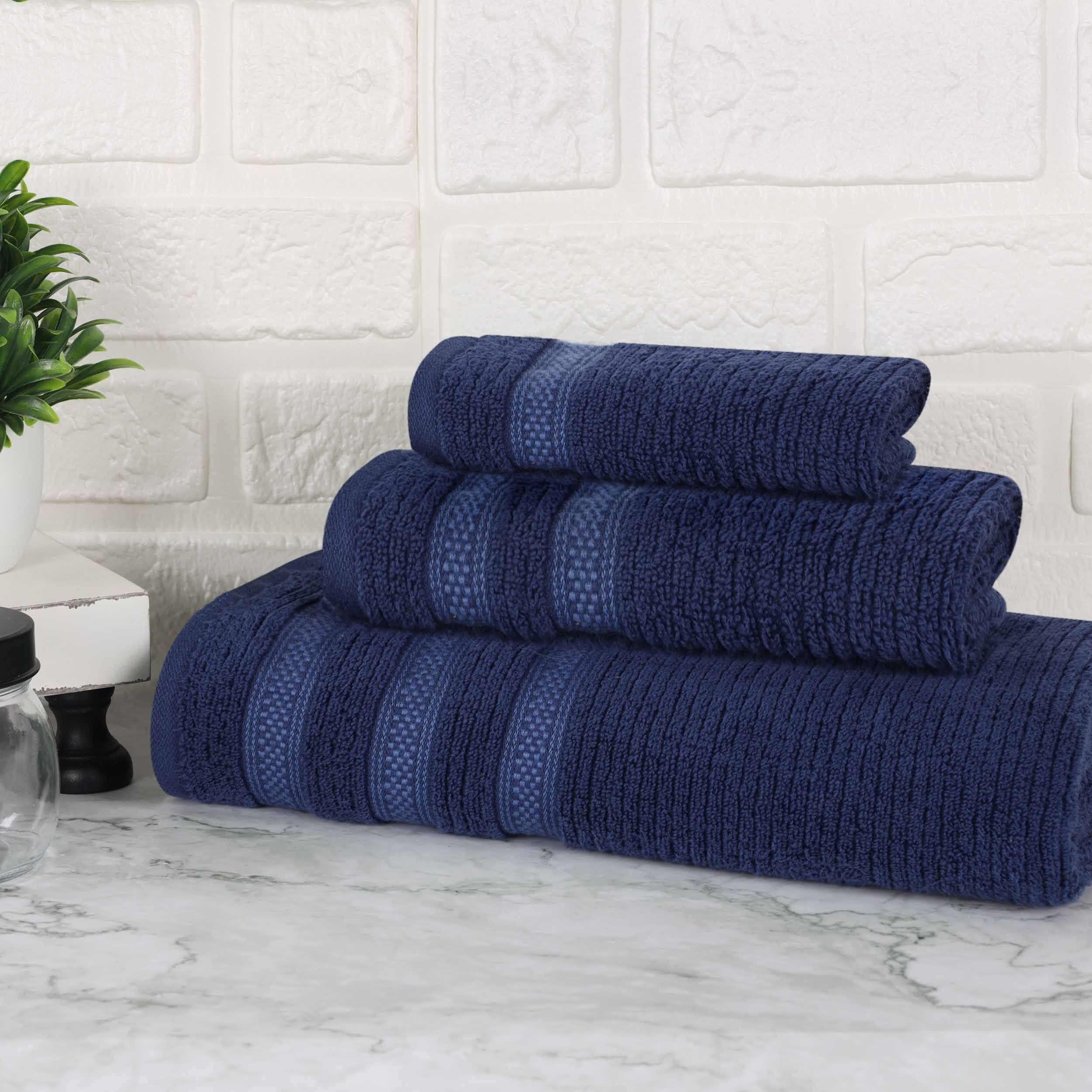 Brea Zero Twist Cotton Ribbed Geometric Border 3 Piece Towel Set - Towel Set by Superior Brand