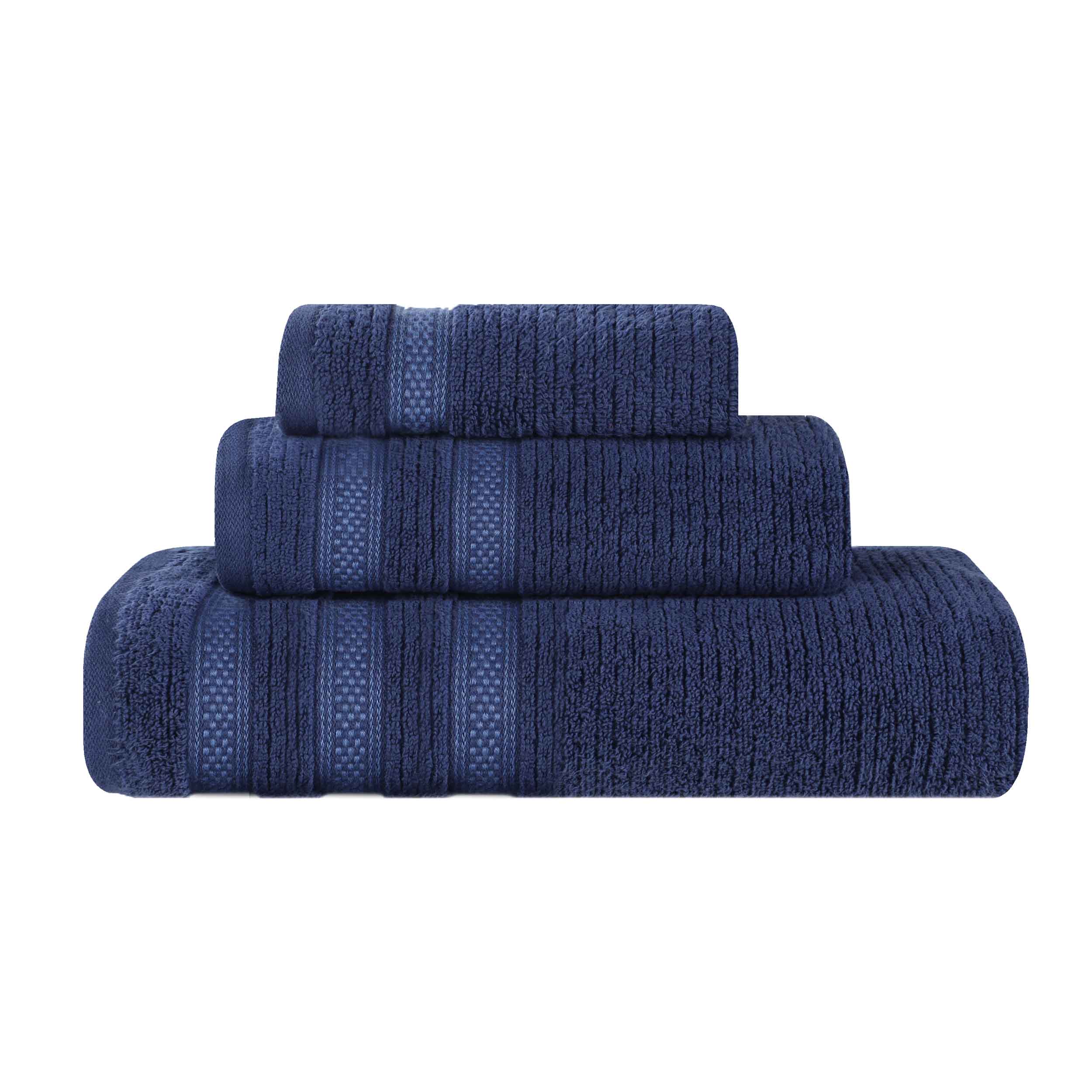 Brea Zero Twist Cotton Ribbed Geometric Border 3 Piece Towel Set - Towel Set by Superior Brand