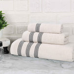 Brea Zero Twist Cotton Ribbed Geometric Border 3 Piece Towel Set - Towel Set by Superior Brand