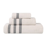 Brea Zero Twist Cotton Ribbed Geometric Border 3 Piece Towel Set - Towel Set by Superior Brand