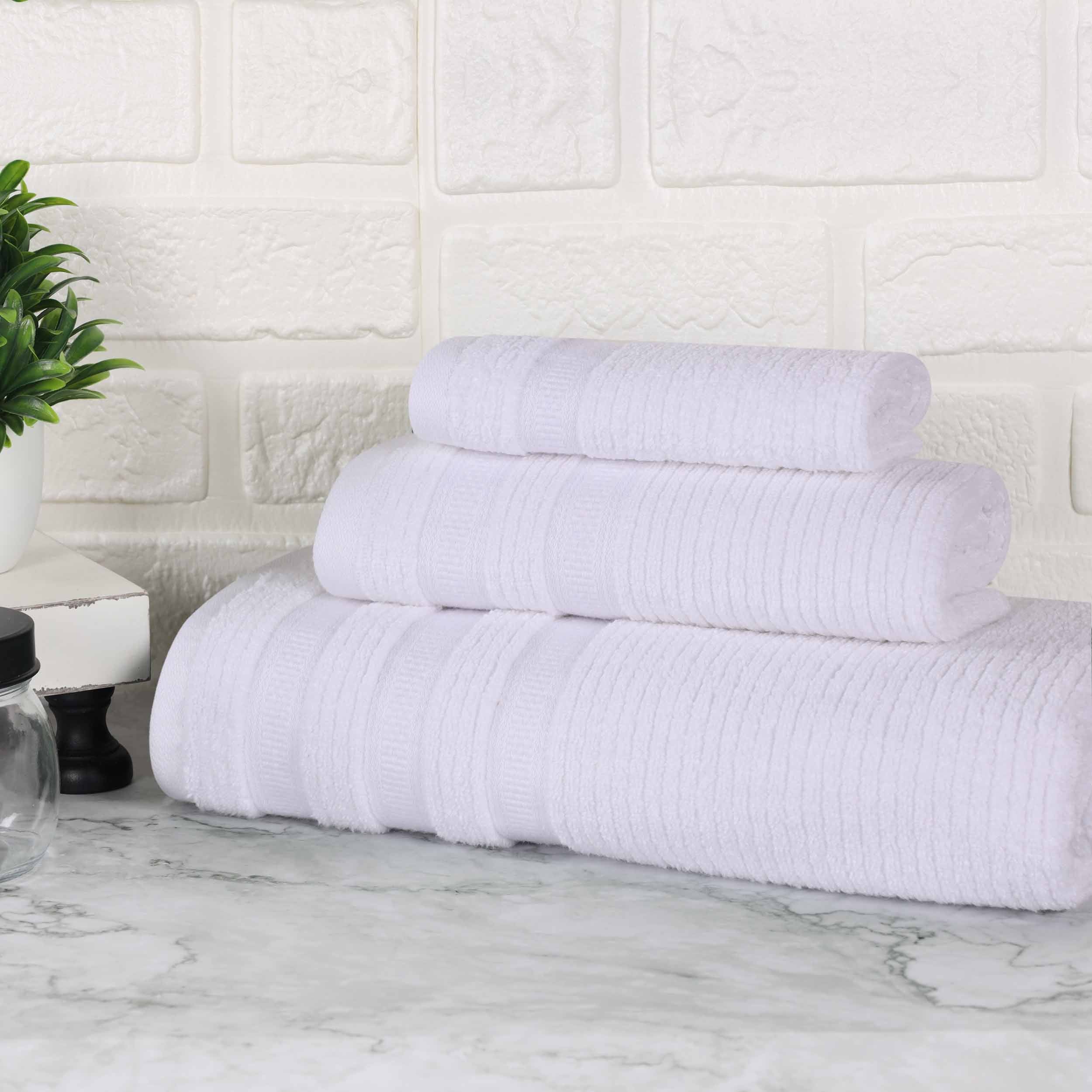 Brea Zero Twist Cotton Ribbed Geometric Border 3 Piece Towel Set - Towel Set by Superior Brand