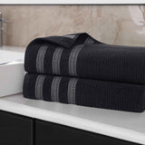 Brea Zero Twist Cotton Ribbed Geometric Border Bath Sheet Set of 2 - Bath Sheet by Superior Brand