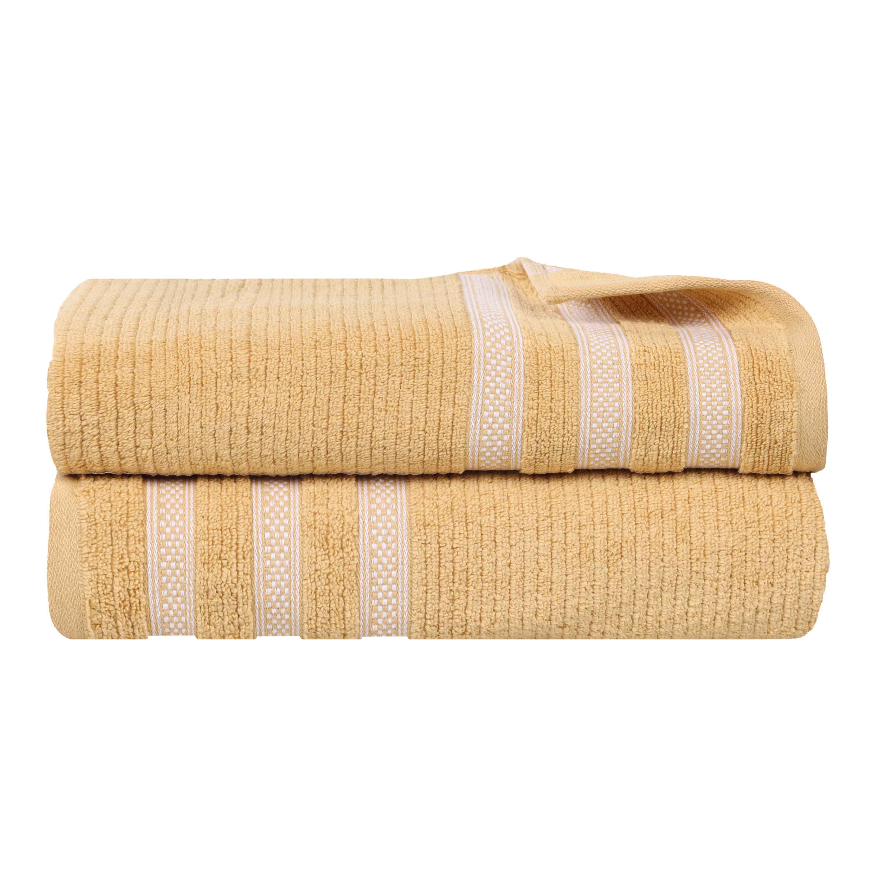 Brea Zero Twist Cotton Ribbed Geometric Border Bath Sheet Set of 2 - Bath Sheet by Superior Brand
