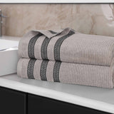 Brea Zero Twist Cotton Ribbed Geometric Border Bath Sheet Set of 2 - Bath Sheet by Superior Brand