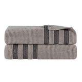 Brea Zero Twist Cotton Ribbed Geometric Border Bath Sheet Set of 2 - Bath Sheet by Superior Brand