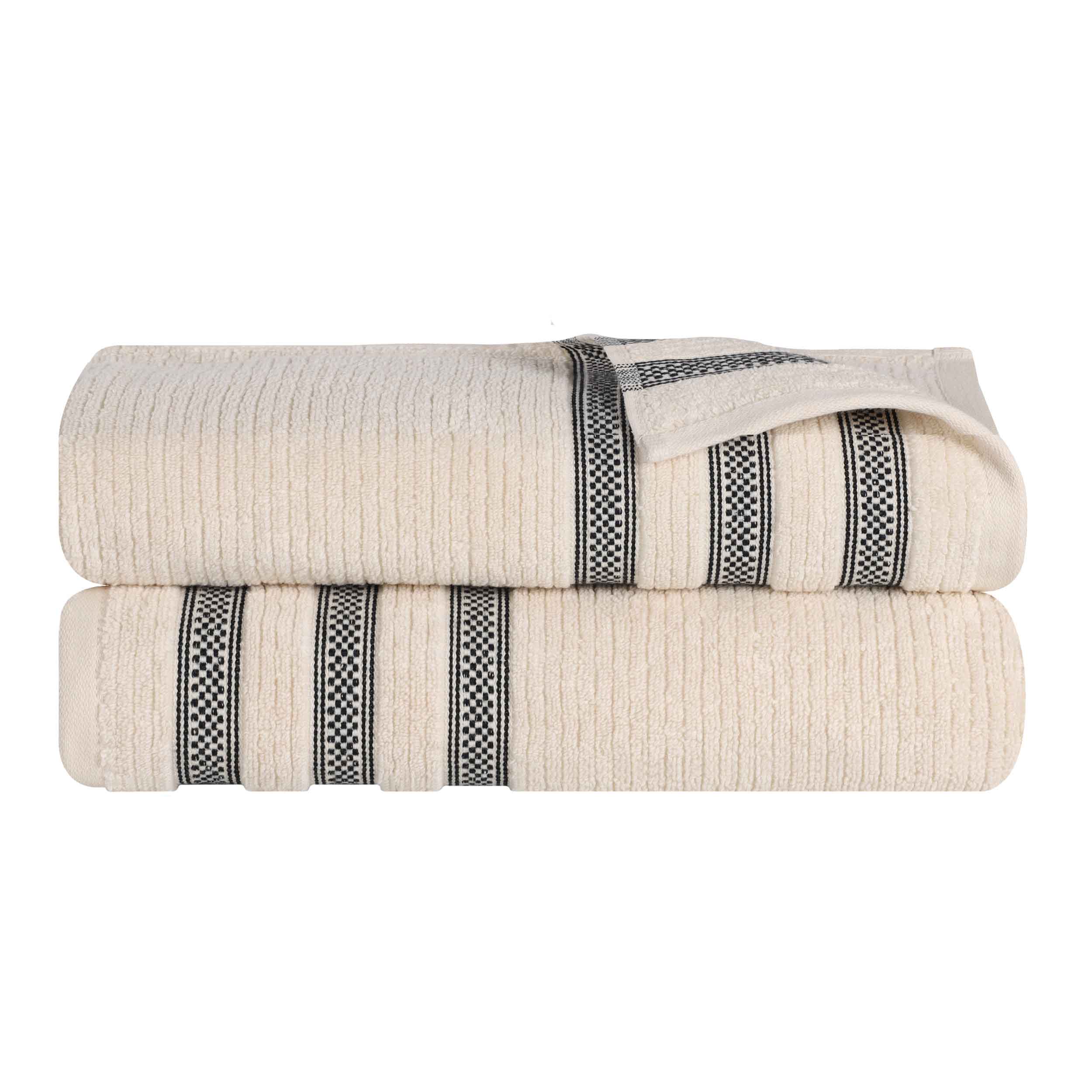 Brea Zero Twist Cotton Ribbed Geometric Border Bath Sheet Set of 2 - Bath Sheet by Superior Brand