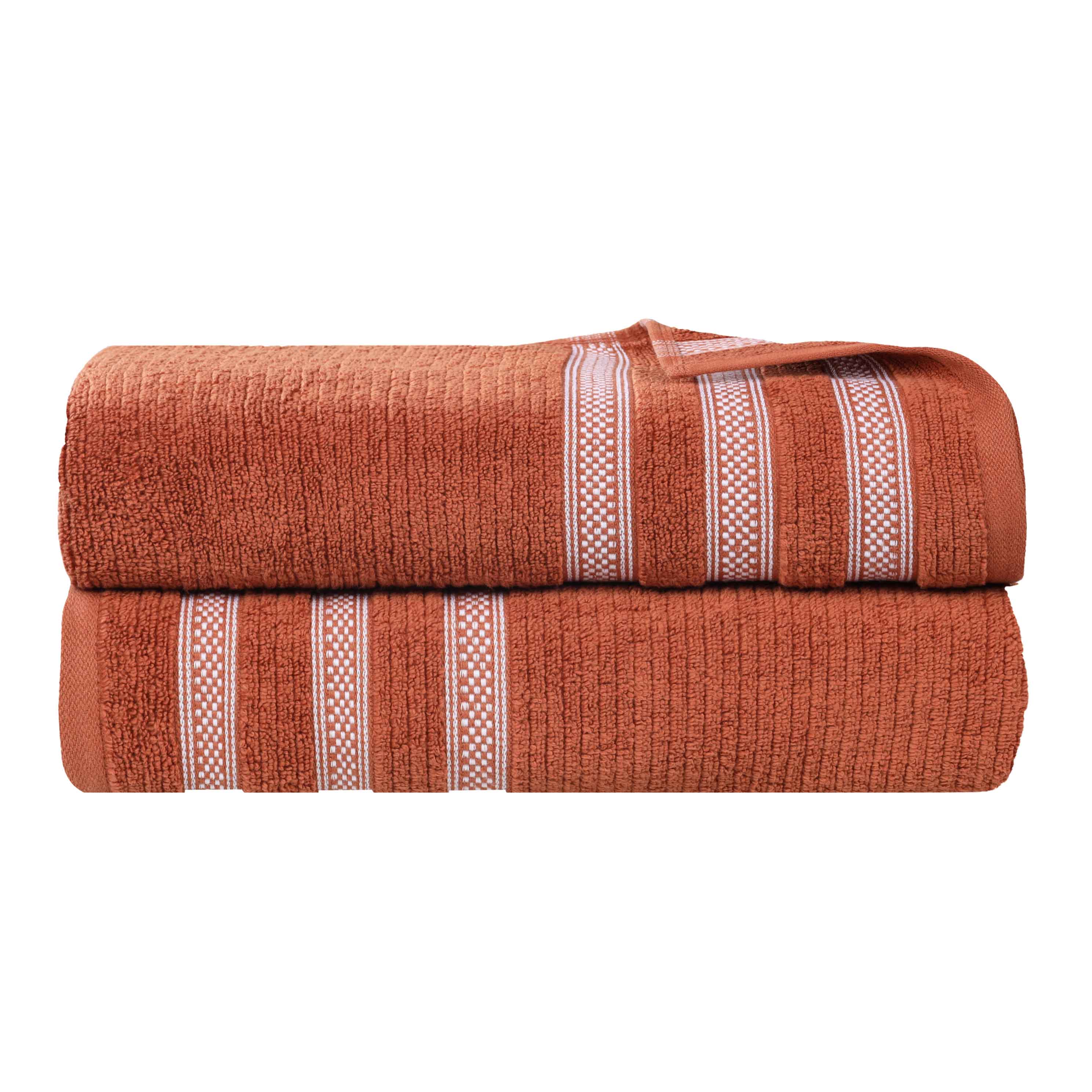 Brea Zero Twist Cotton Ribbed Geometric Border Bath Sheet Set of 2 - Bath Sheet by Superior Brand