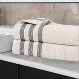 Brea Zero Twist Cotton Ribbed Geometric Border Bath Sheet Set of 2 - Bath Sheet by Superior Brand