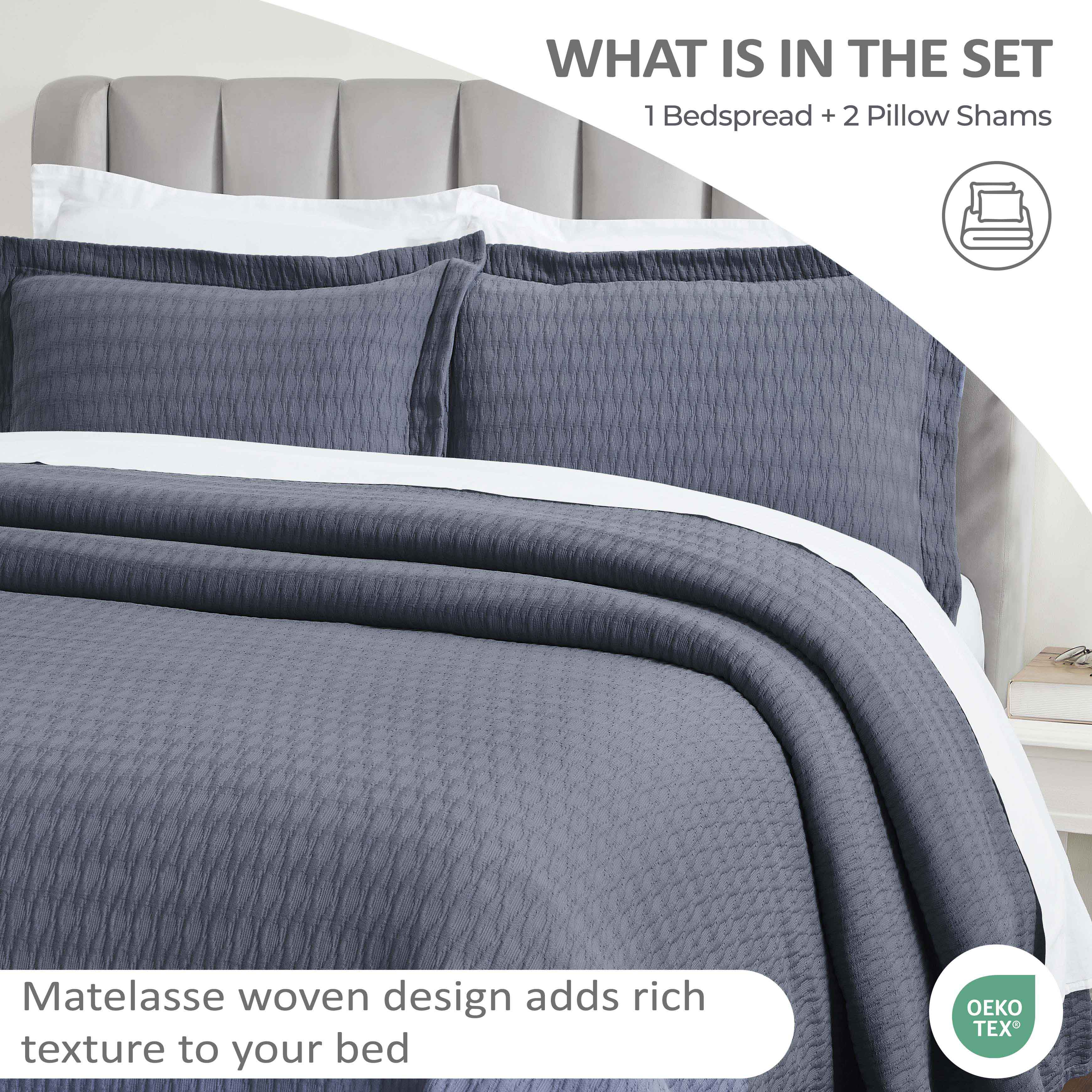 Lightweight Cotton Bedspread Sets 3-Piece Calvert Diamond Matelassé Jacquard - Bedspread by Superior Brand