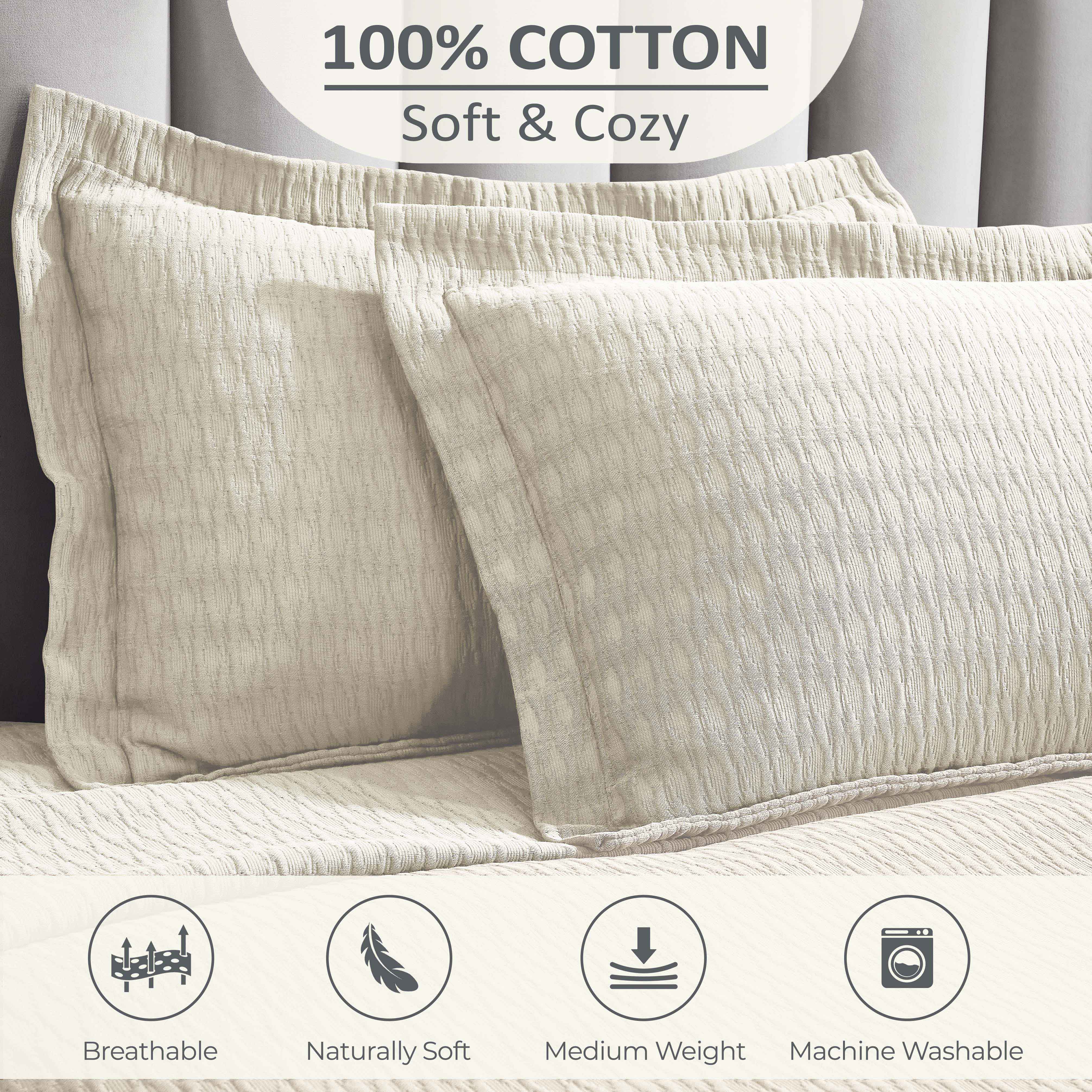 Lightweight Cotton Bedspread Sets 3-Piece Calvert Diamond Matelassé Jacquard - Bedspread by Superior Brand