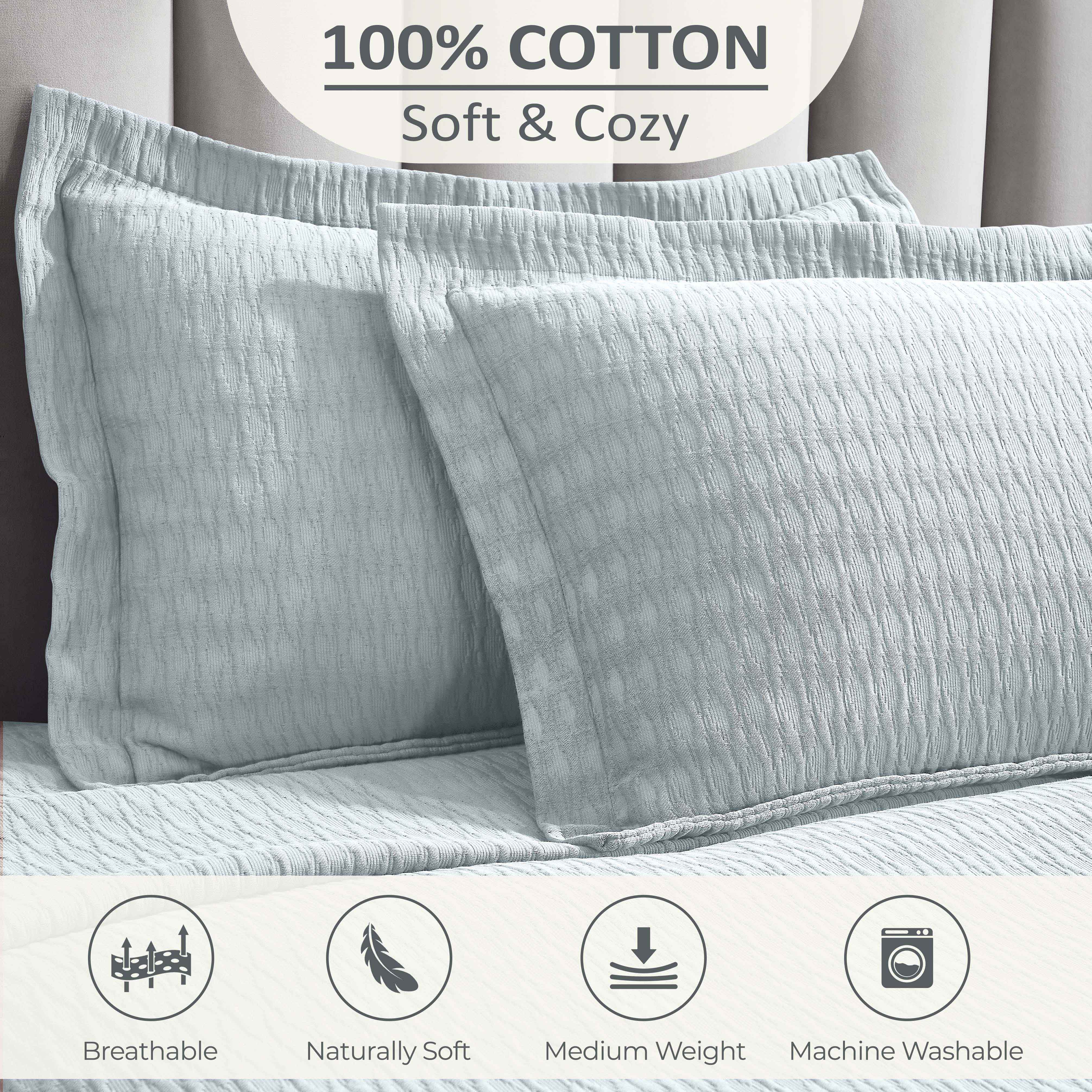 Lightweight Cotton Bedspread Sets 3-Piece Calvert Diamond Matelassé Jacquard - Bedspread by Superior Brand