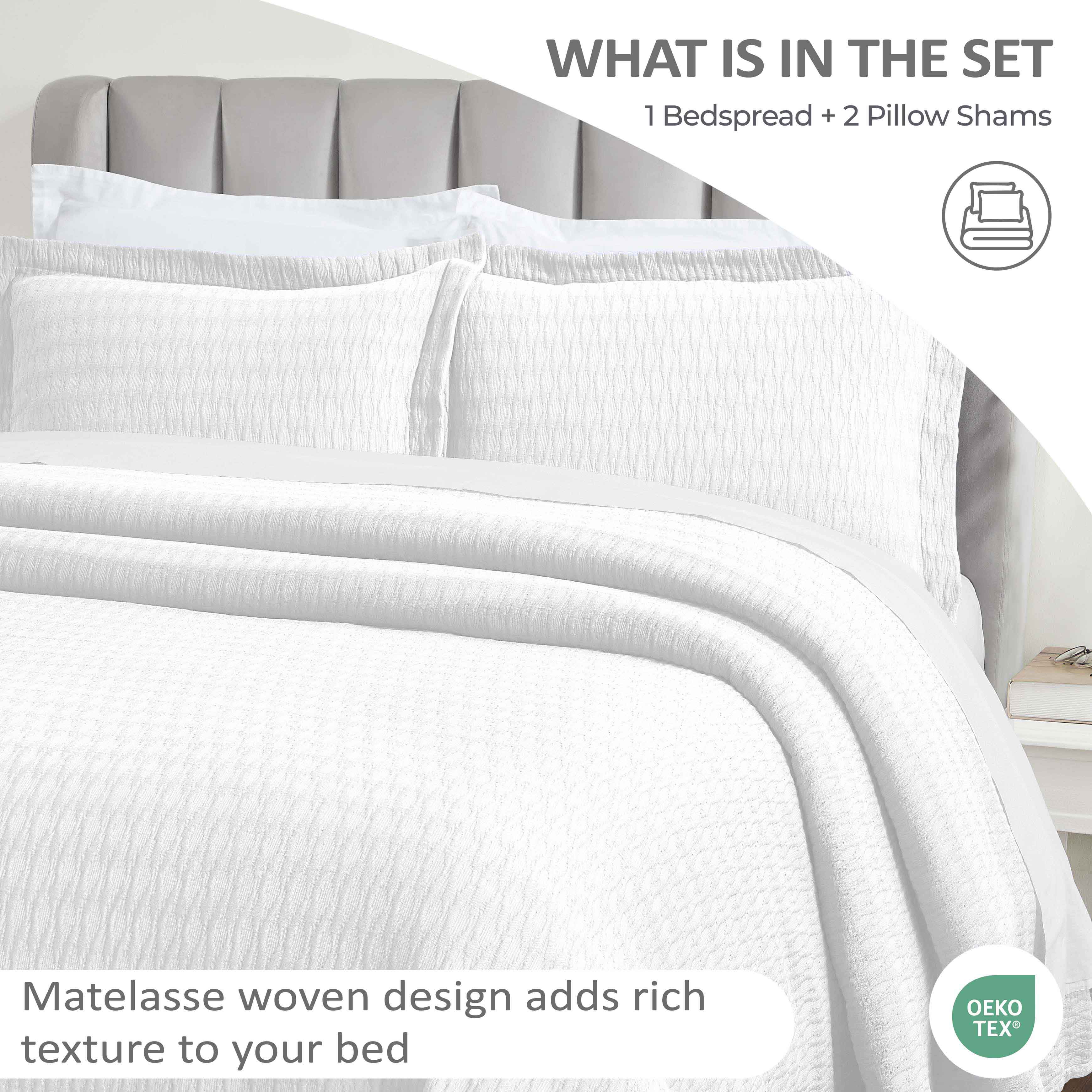 Lightweight Cotton Bedspread Sets 3-Piece Calvert Diamond Matelassé Jacquard - Bedspread by Superior Brand