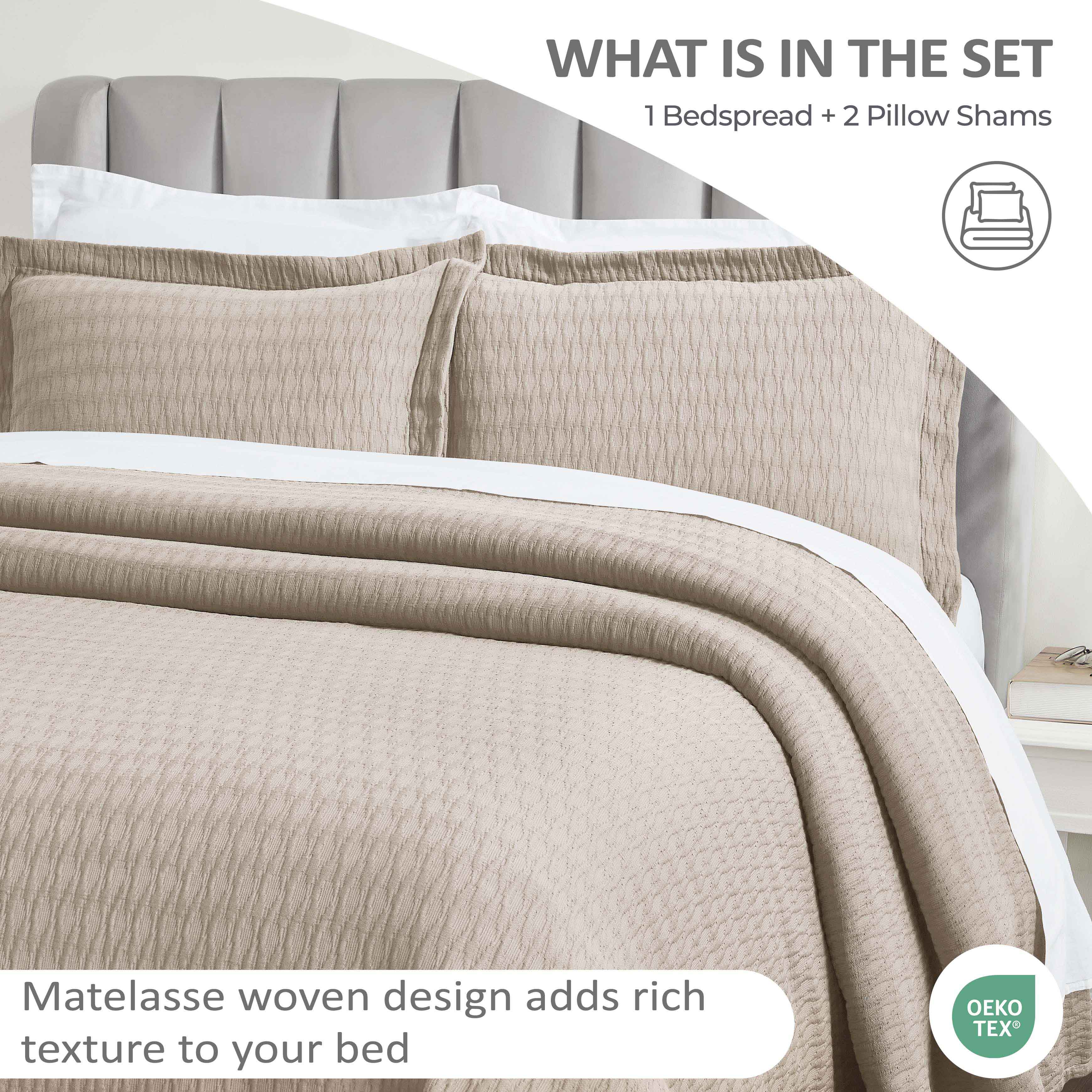 Lightweight Cotton Bedspread Sets 3-Piece Calvert Diamond Matelassé Jacquard - Bedspread by Superior Brand