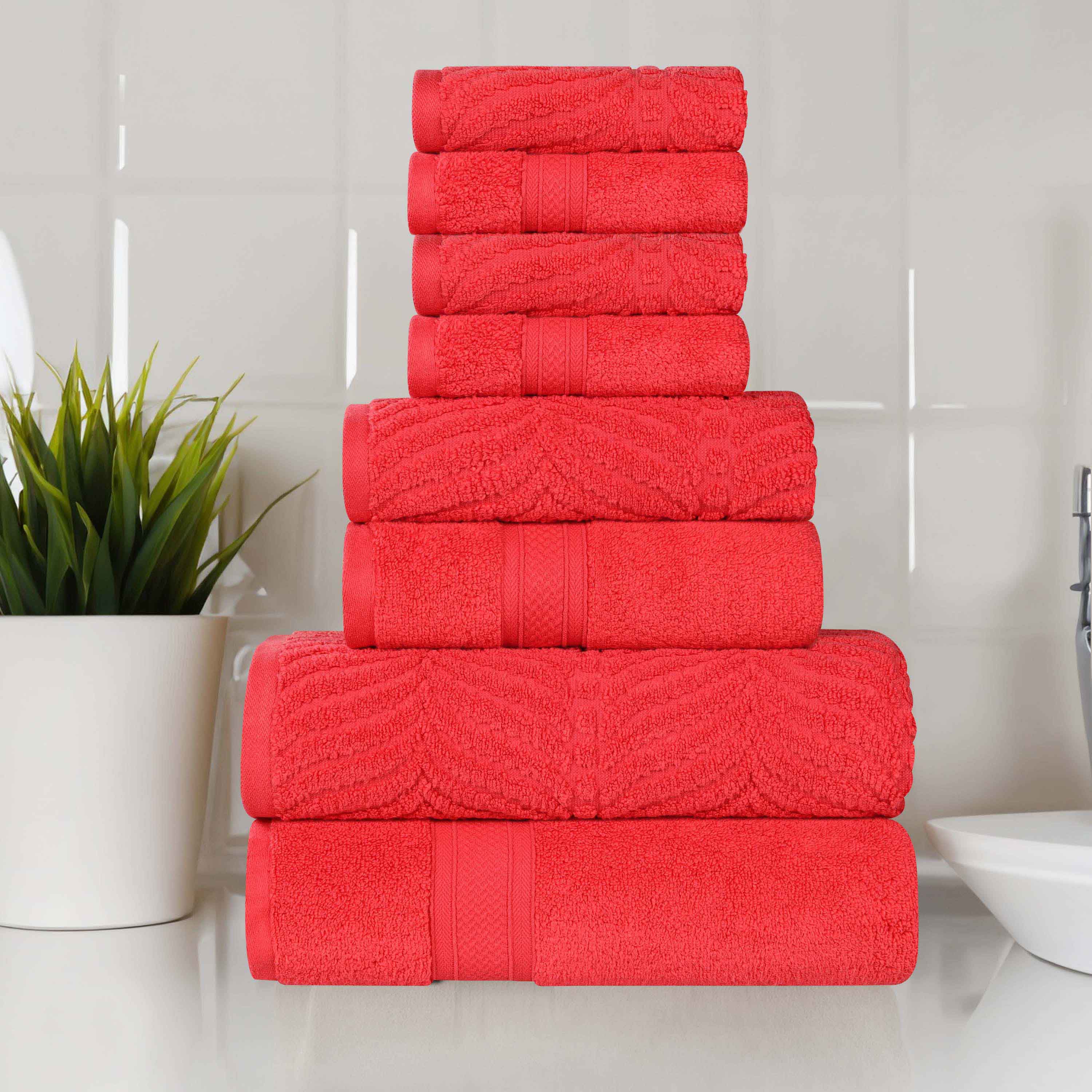 Chevron Zero Twist Solid and Jacquard Cotton 8 Piece Towel Set - Towel Set by Superior Brand