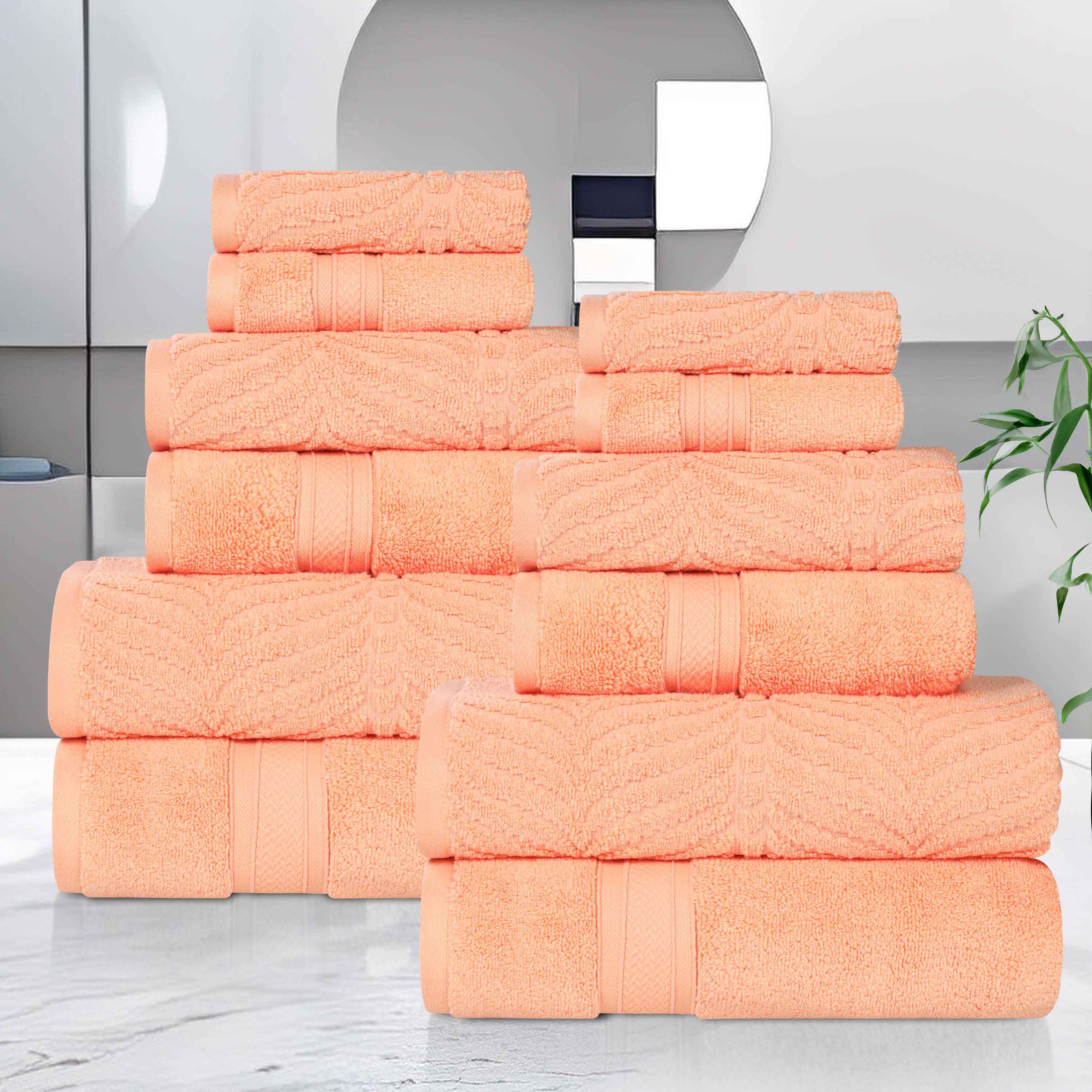 Chevron Zero Twist Solid and Jacquard Soft Cotton 12 Piece Towel Set - Towel Set by Superior Brand