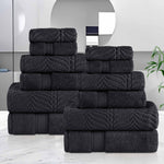 Chevron Zero Twist Solid and Jacquard Soft Cotton 12 Piece Towel Set - Towel Set by Superior Brand