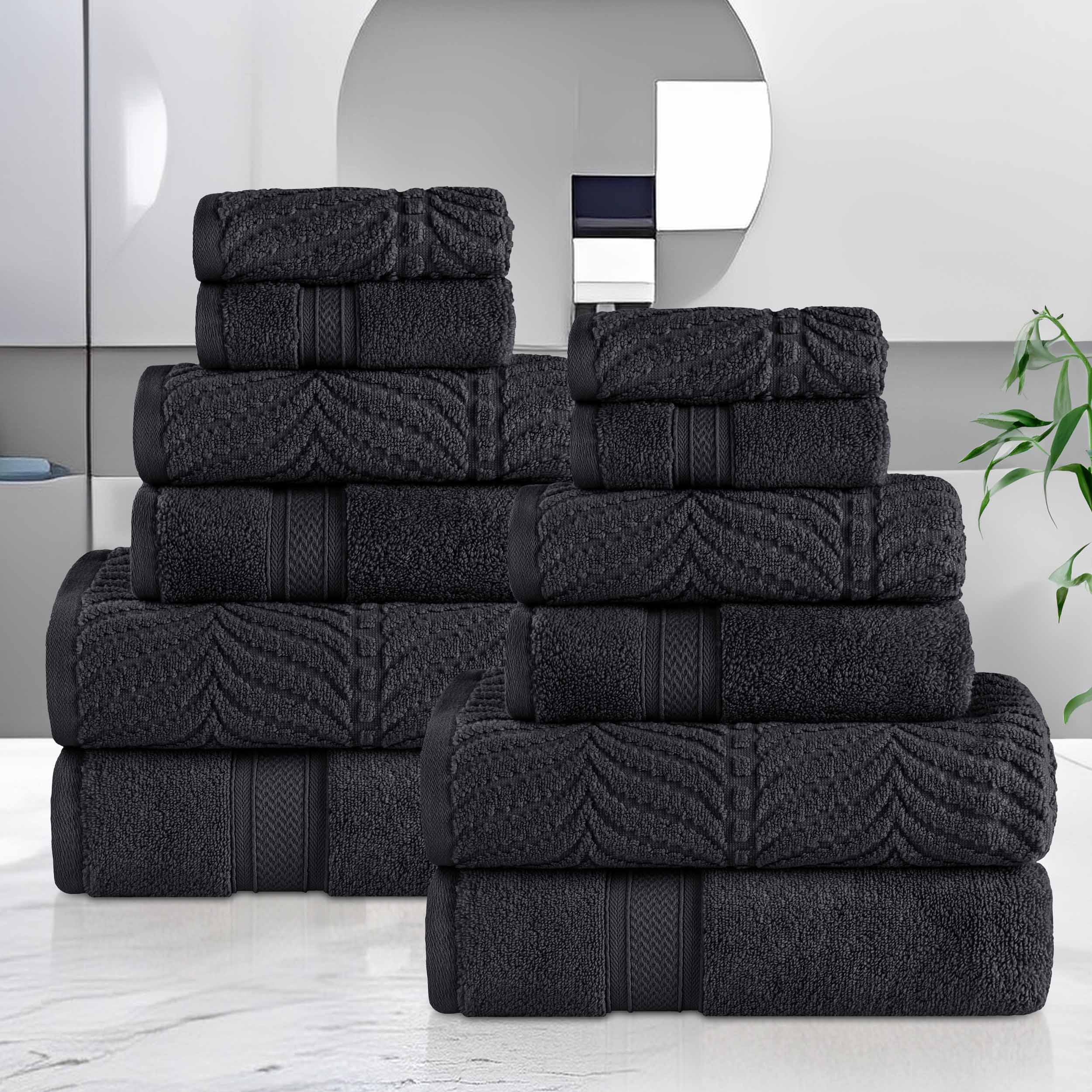 Chevron Zero Twist Solid and Jacquard Soft Cotton 12 Piece Towel Set - Towel Set by Superior Brand
