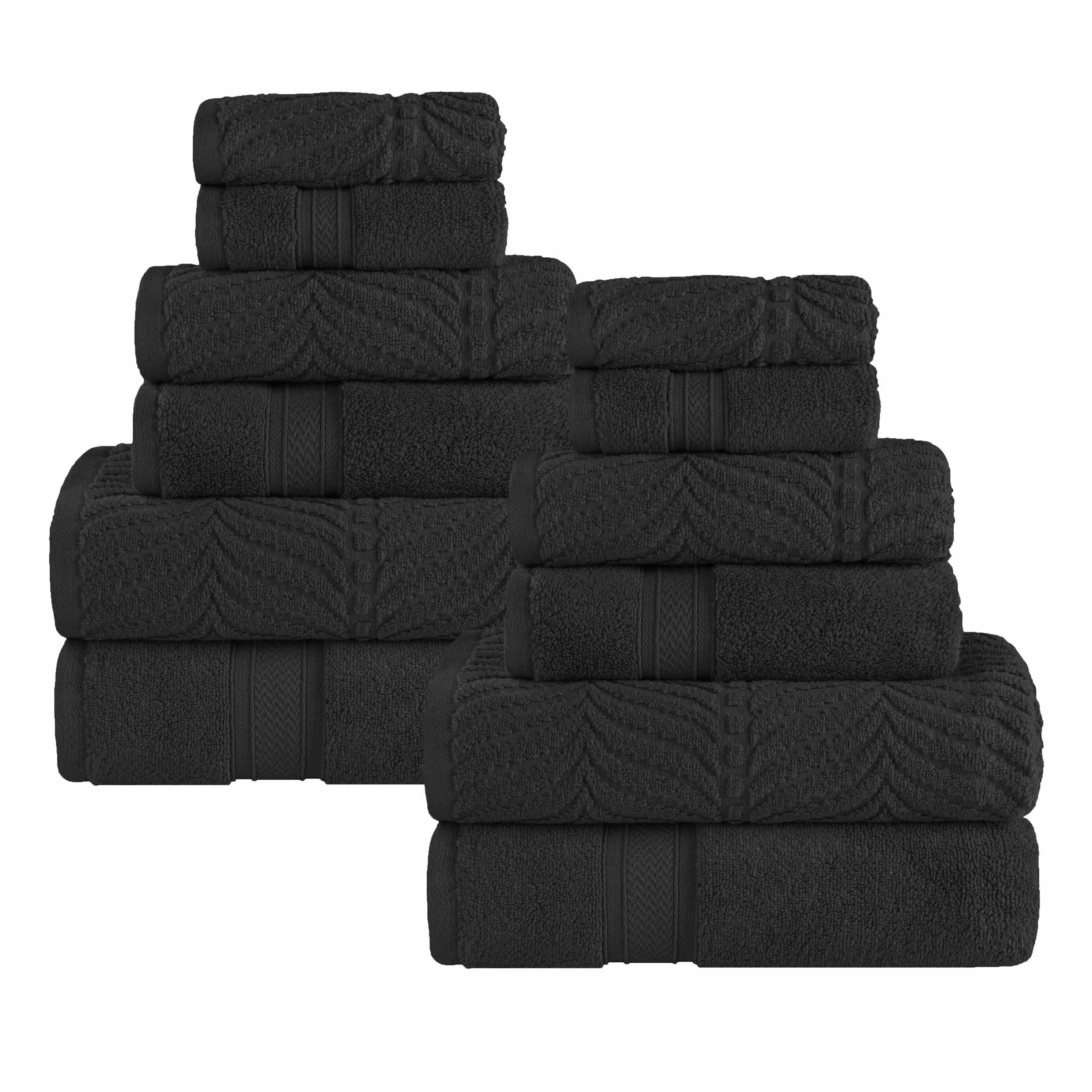 Chevron Zero Twist Solid and Jacquard Soft Cotton 12 Piece Towel Set - Towel Set by Superior Brand