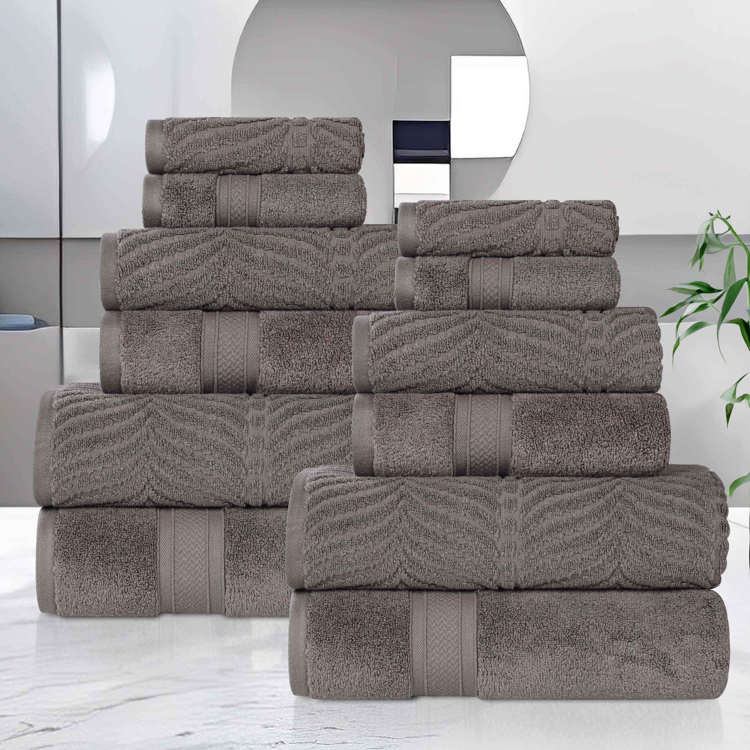 Chevron Zero Twist Solid and Jacquard Soft Cotton 12 Piece Towel Set - Towel Set by Superior Brand