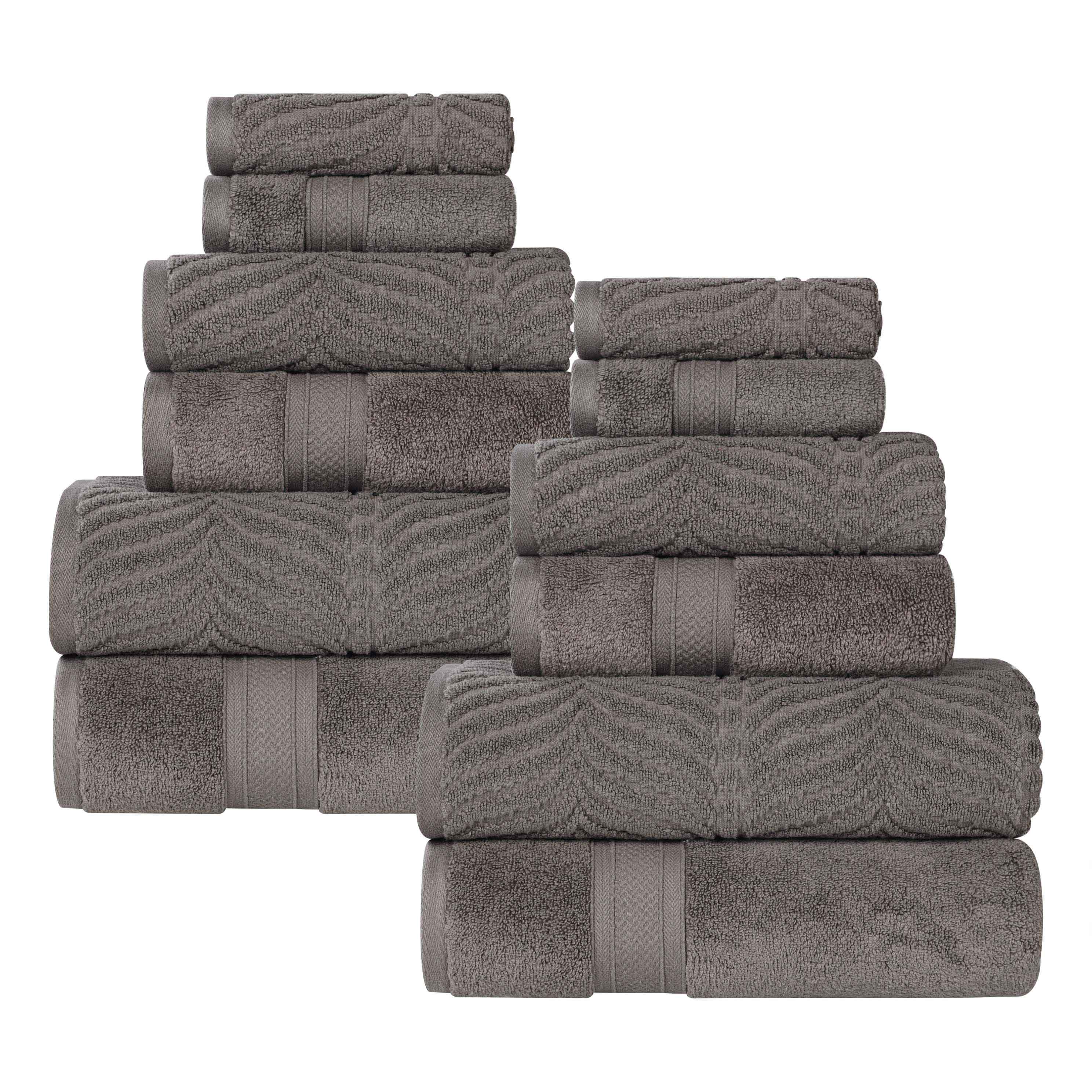 Chevron Zero Twist Solid and Jacquard Soft Cotton 12 Piece Towel Set - Towel Set by Superior Brand