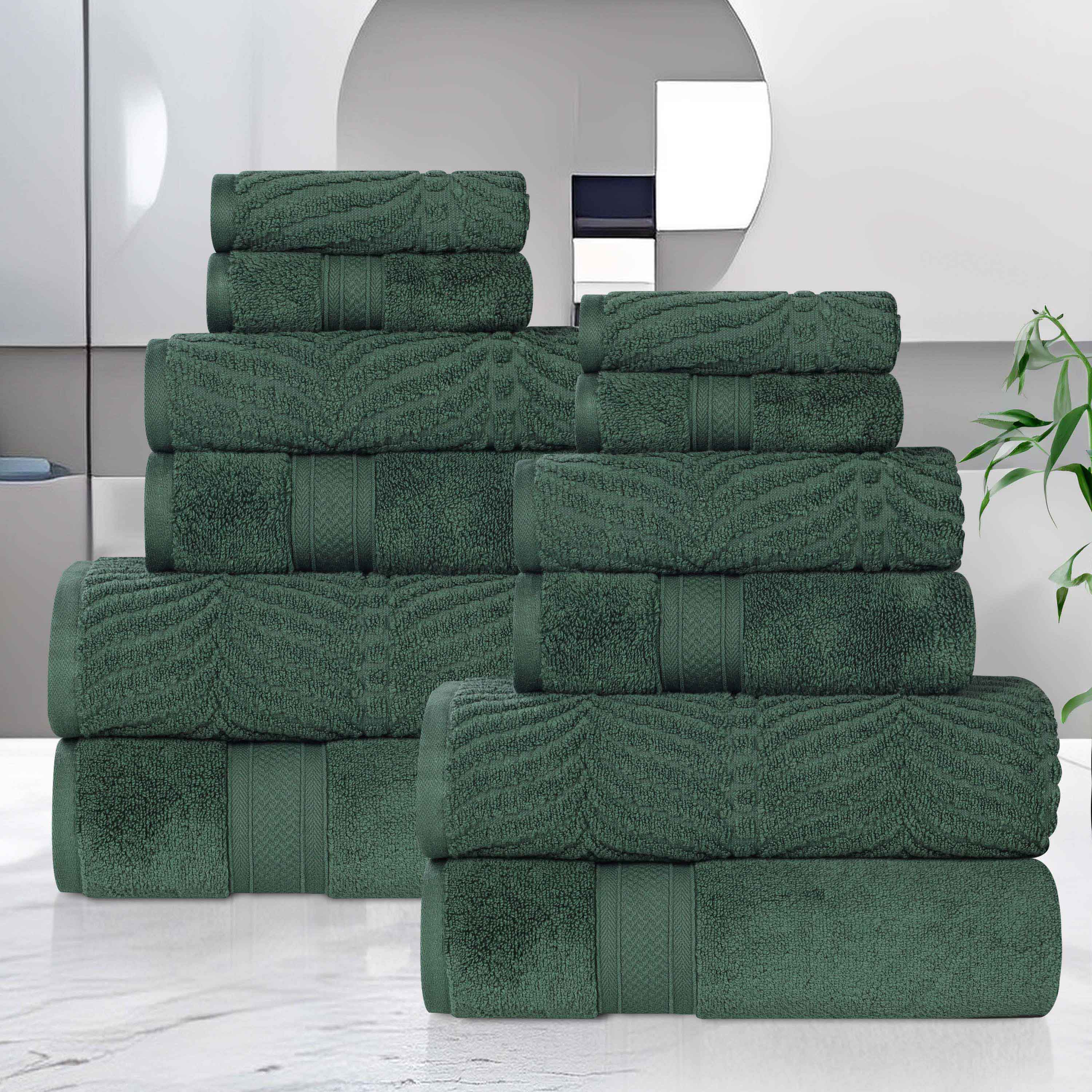 Chevron Zero Twist Solid and Jacquard Soft Cotton 12 Piece Towel Set - Towel Set by Superior Brand