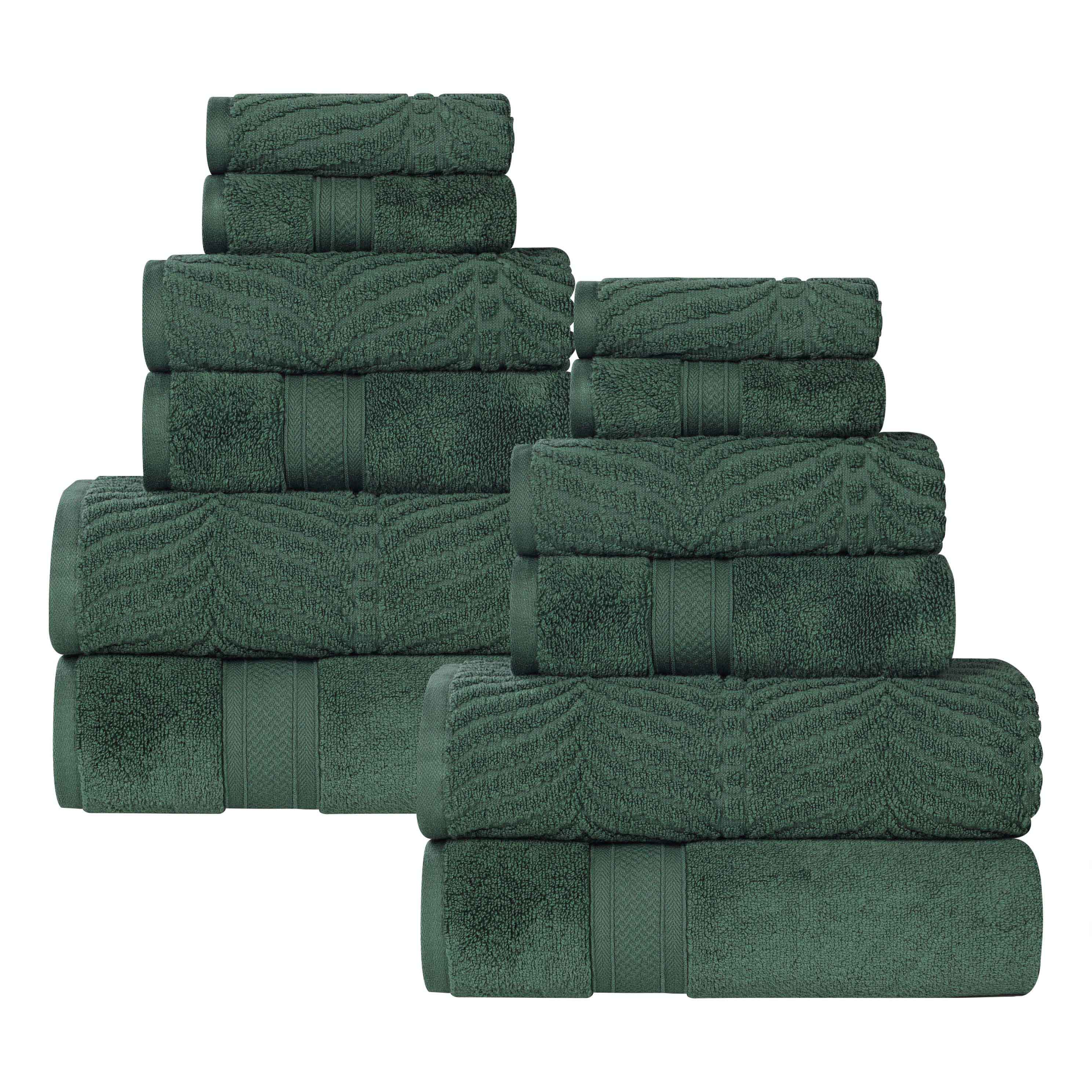 Chevron Zero Twist Solid and Jacquard Soft Cotton 12 Piece Towel Set - Towel Set by Superior Brand