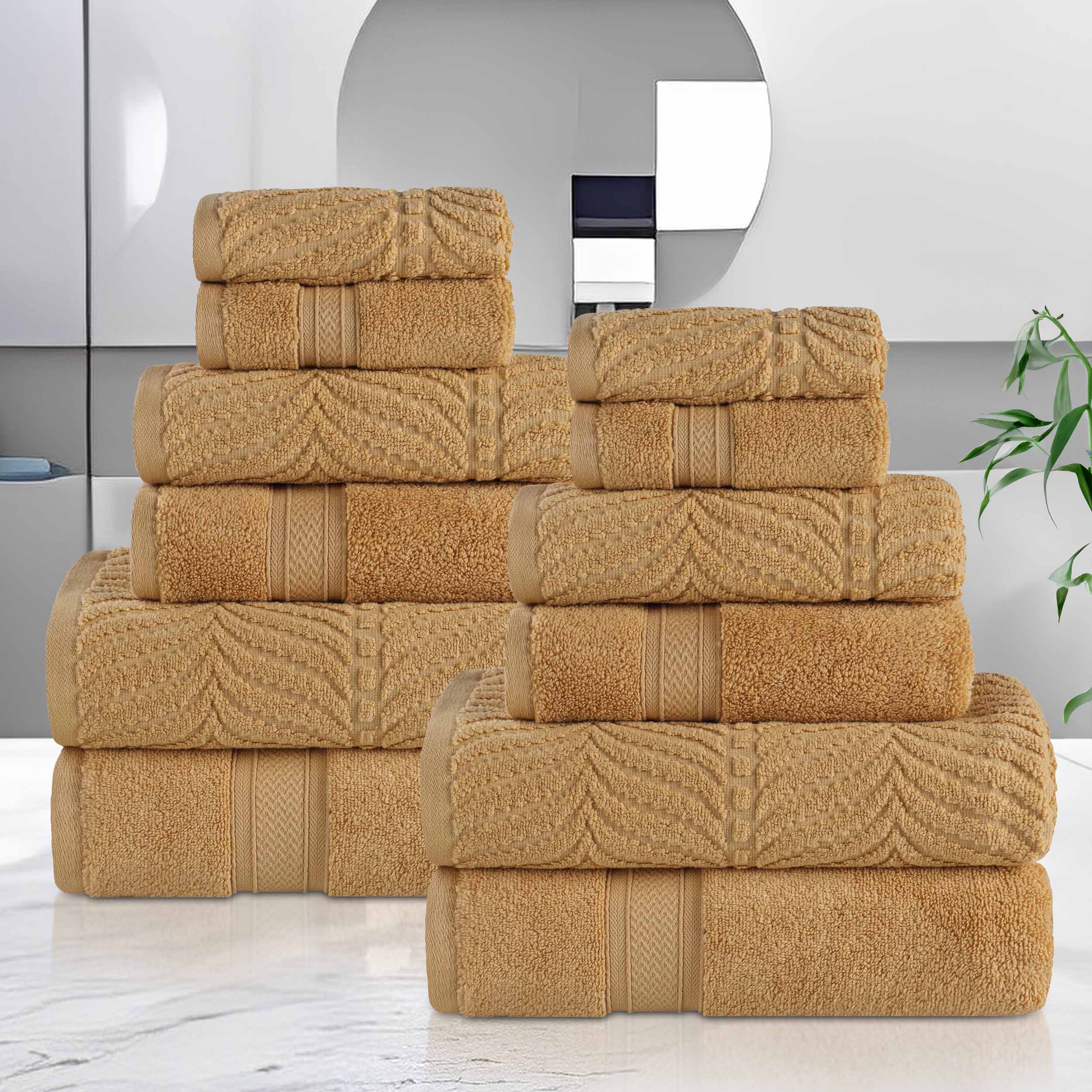 Chevron Zero Twist Solid and Jacquard Soft Cotton 12 Piece Towel Set - Towel Set by Superior Brand