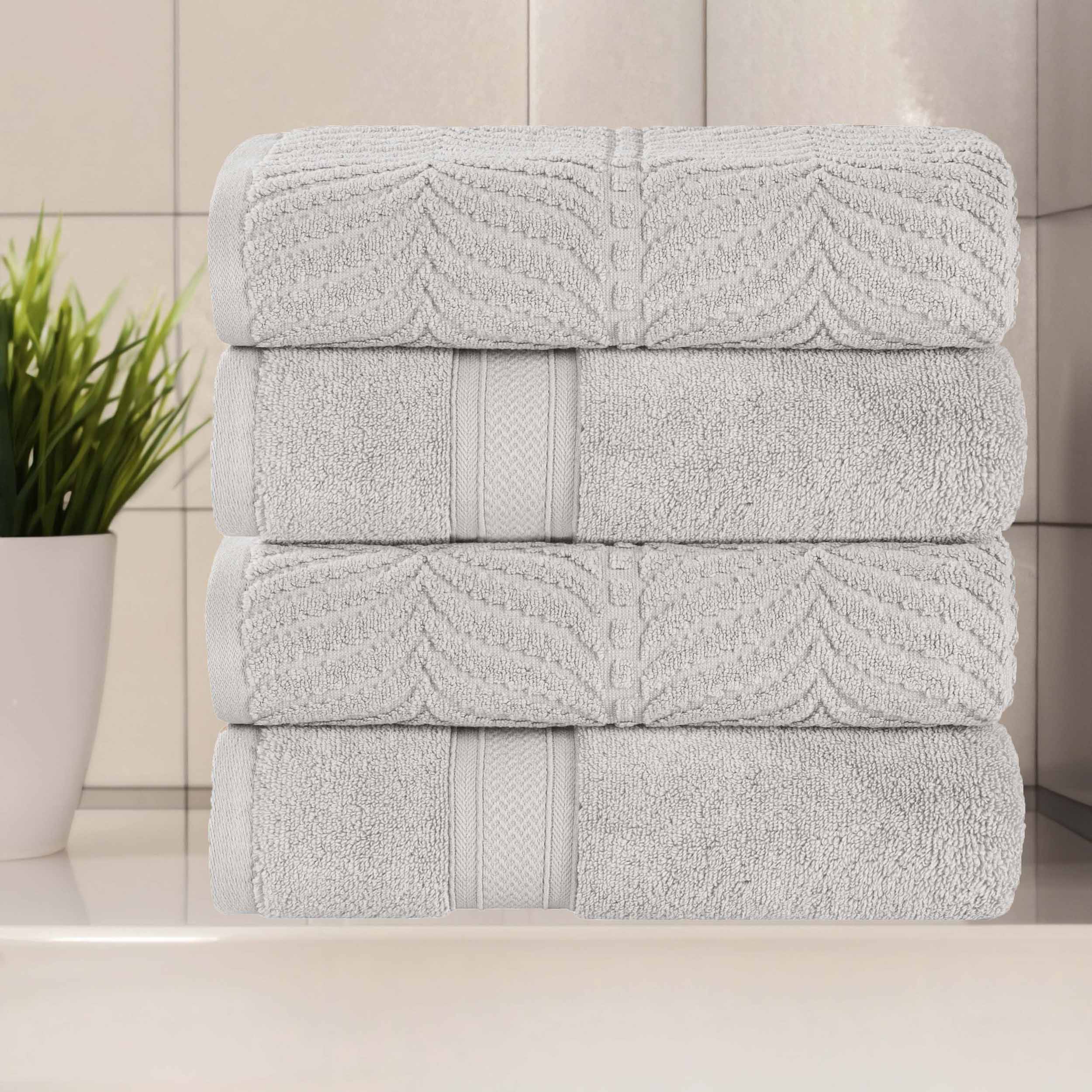 Zero Twist Cotton Solid and Jacquard Bath Towel Set of 4 - Bath Towel by Superior Brand