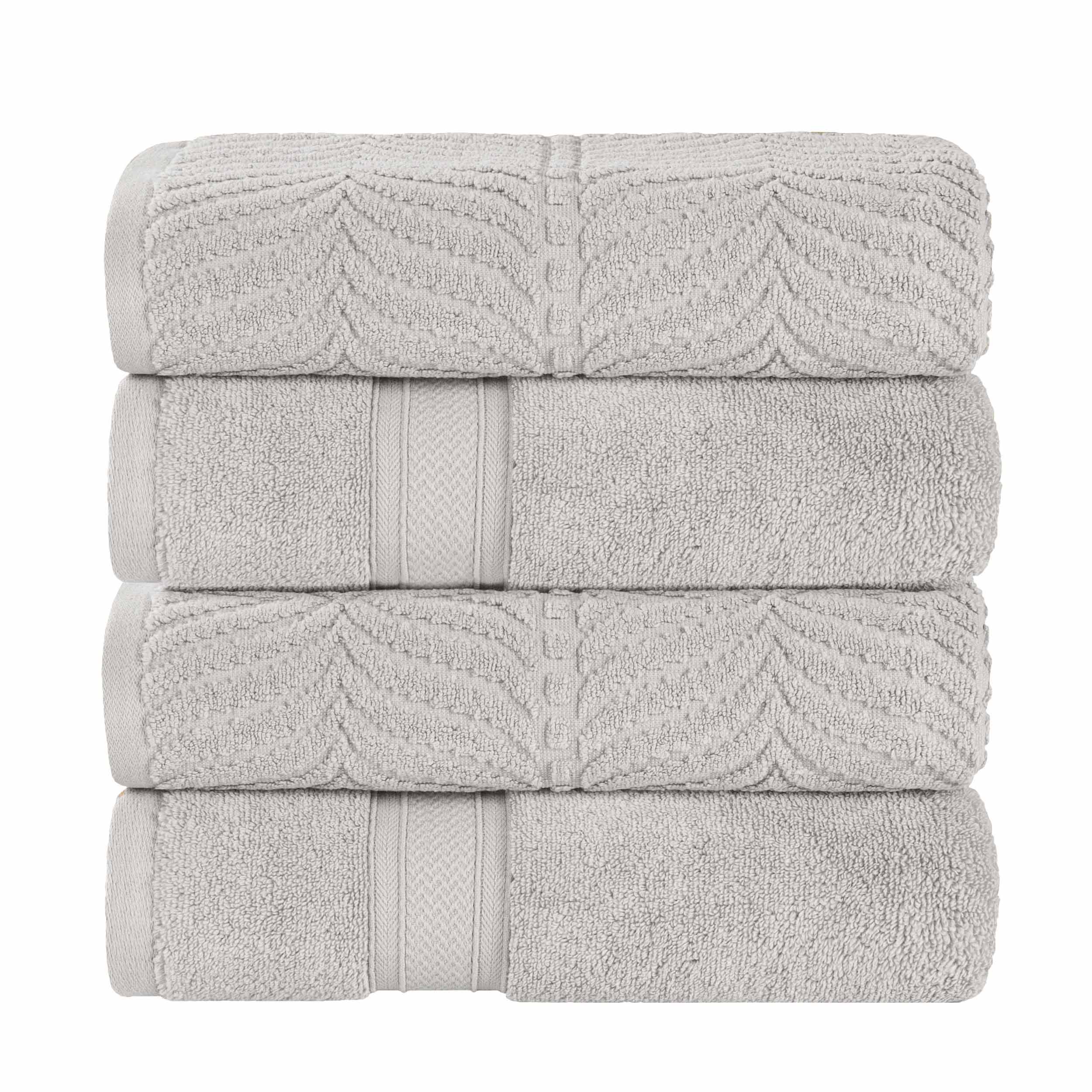 Zero Twist Cotton Solid and Jacquard Bath Towel Set of 4 - Bath Towel by Superior Brand