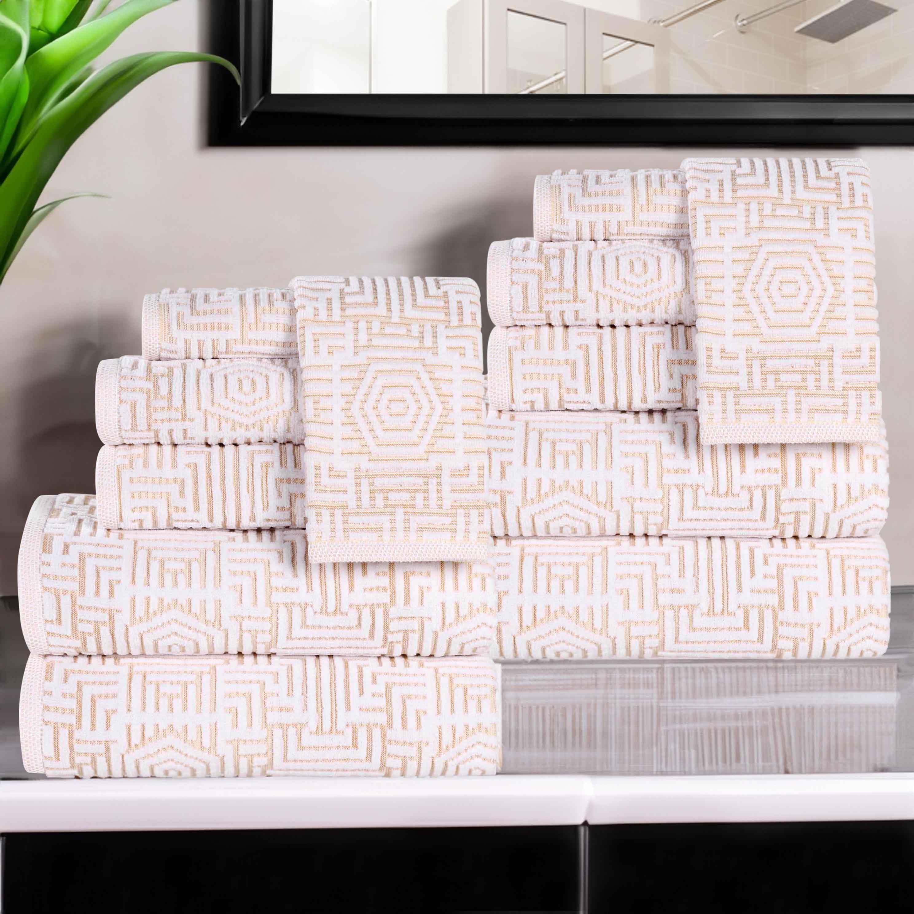 Cotton Plush Towel Set 12-Piece Jasper Geometric Jacquard - Towel Set by Superior Brand