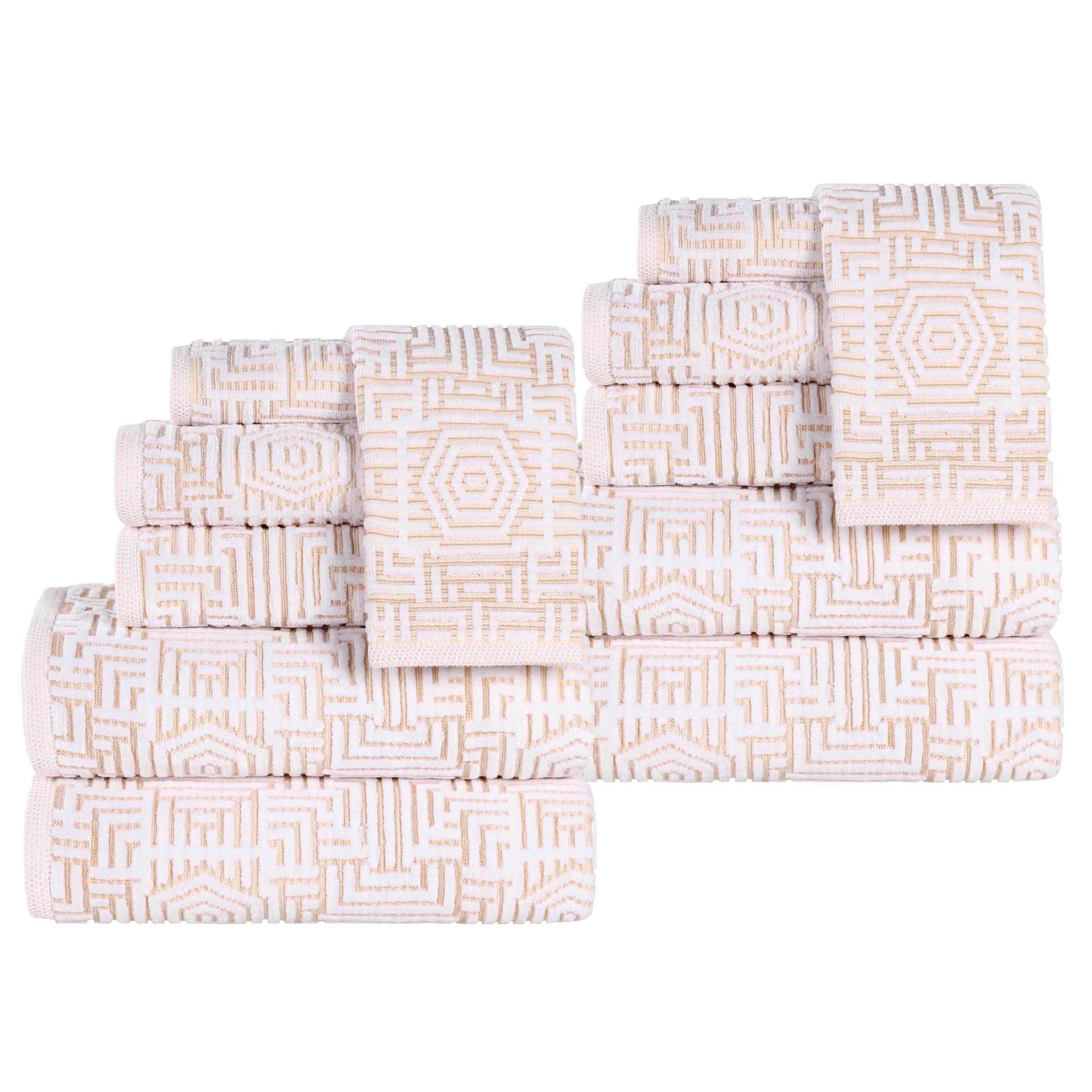 Cotton Plush Towel Set 12-Piece Jasper Geometric Jacquard - Towel Set by Superior Brand