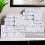 Cotton Plush Towel Set 12-Piece Jasper Geometric Jacquard - Towel Set by Superior Brand