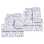 Cotton Plush Towel Set 12-Piece Jasper Geometric Jacquard - Towel Set by Superior Brand